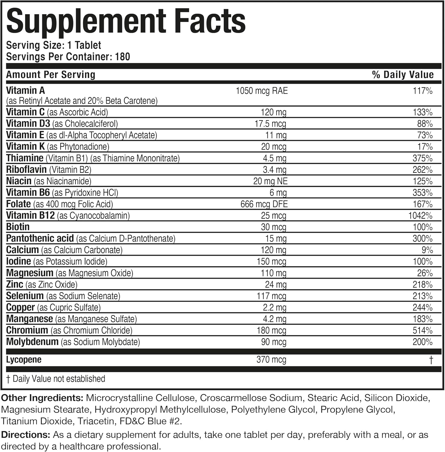 Bronson ONE Daily Mens 50+ Complete Multivitamin Multimineral, 180 Tablets | Once-Daily, Targeted Nutrition For Active Men Over 50, Non-GMO, Gluten-Free, Soy-Free