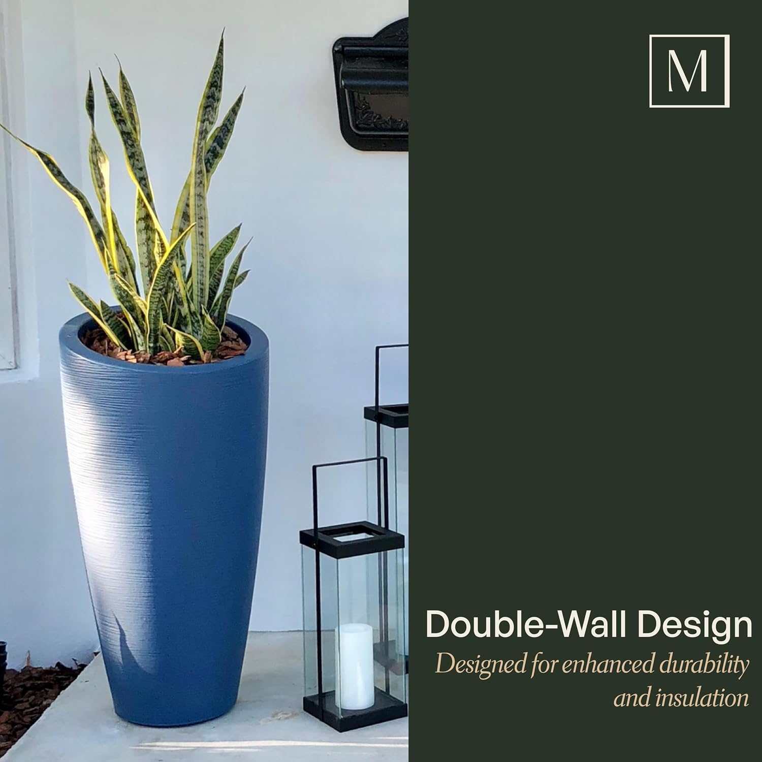 Mayne Modesto 20in Round Modern Planter, Neptune Blue | All season, Indoor/Outdoor, Double-wall design, Fade resistant, 15-year warranty