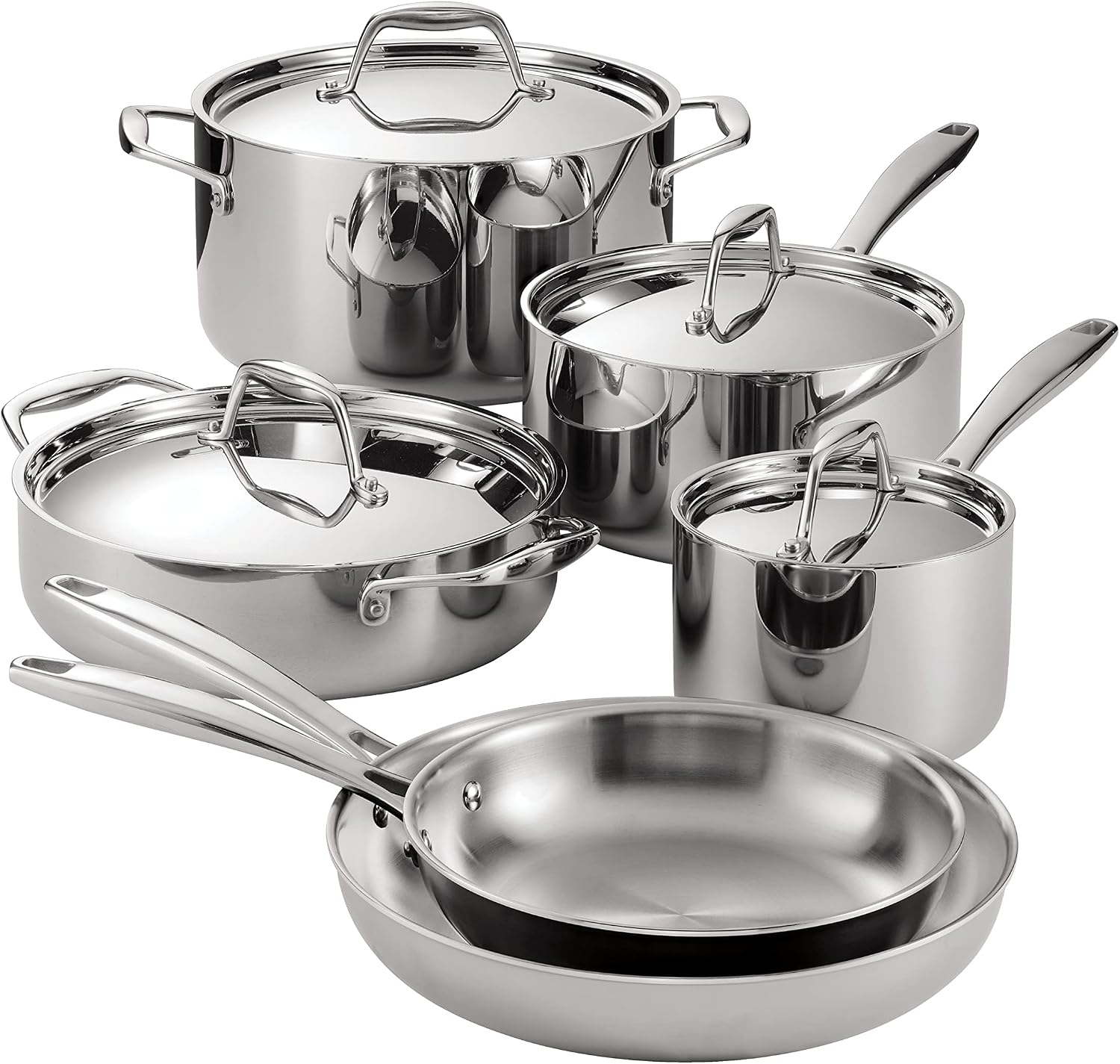 Tramontina Signature Tri-Ply Clad Stainless Steel 8-Pc Pots and Pans Set | Cookware Kitchen Set, Induction-Ready, Dishwasher-Safe, NSF-Certified, Made in Brazil