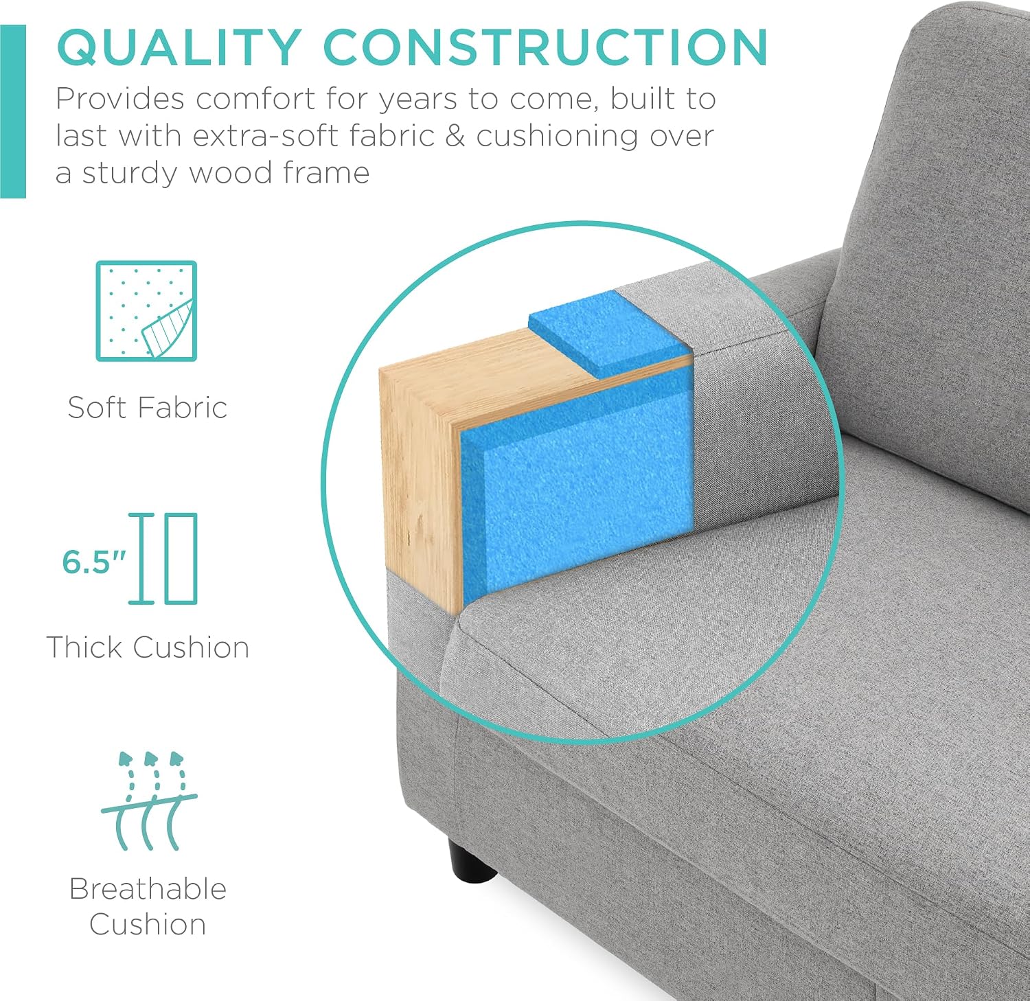 Best Choice Products Upholstered Sectional Sofa for Home, Apartment, Dorm, Bonus Room, Compact Spaces w/Chaise Lounge, 3-Seat, L-Shape Design