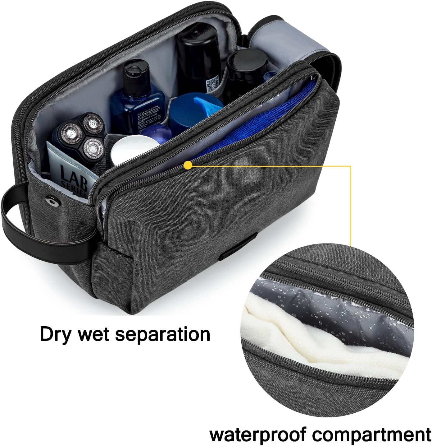 BAGSMART Toiletry Bag for Men, Canvas Travel Toiletry Organizer Dopp Kit Water-resistant Shaving Bag for Toiletries Accessories,Grey-Medium