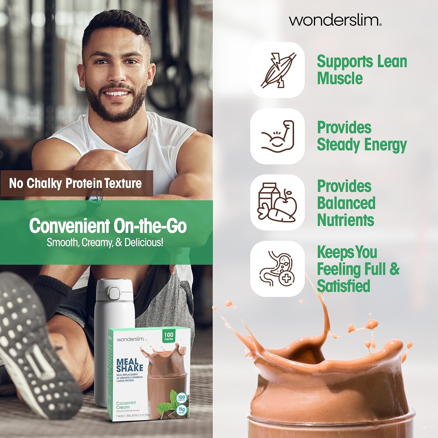 WonderSlim Protein Meal Replacement Shake – 15g Protein, 24 Vitamins & Minerals, Low Carb, Low Calorie, Gluten Free – Meal Replacement Drink for Weight Management, 7 Count Packets (Dark Cocoa Cream)