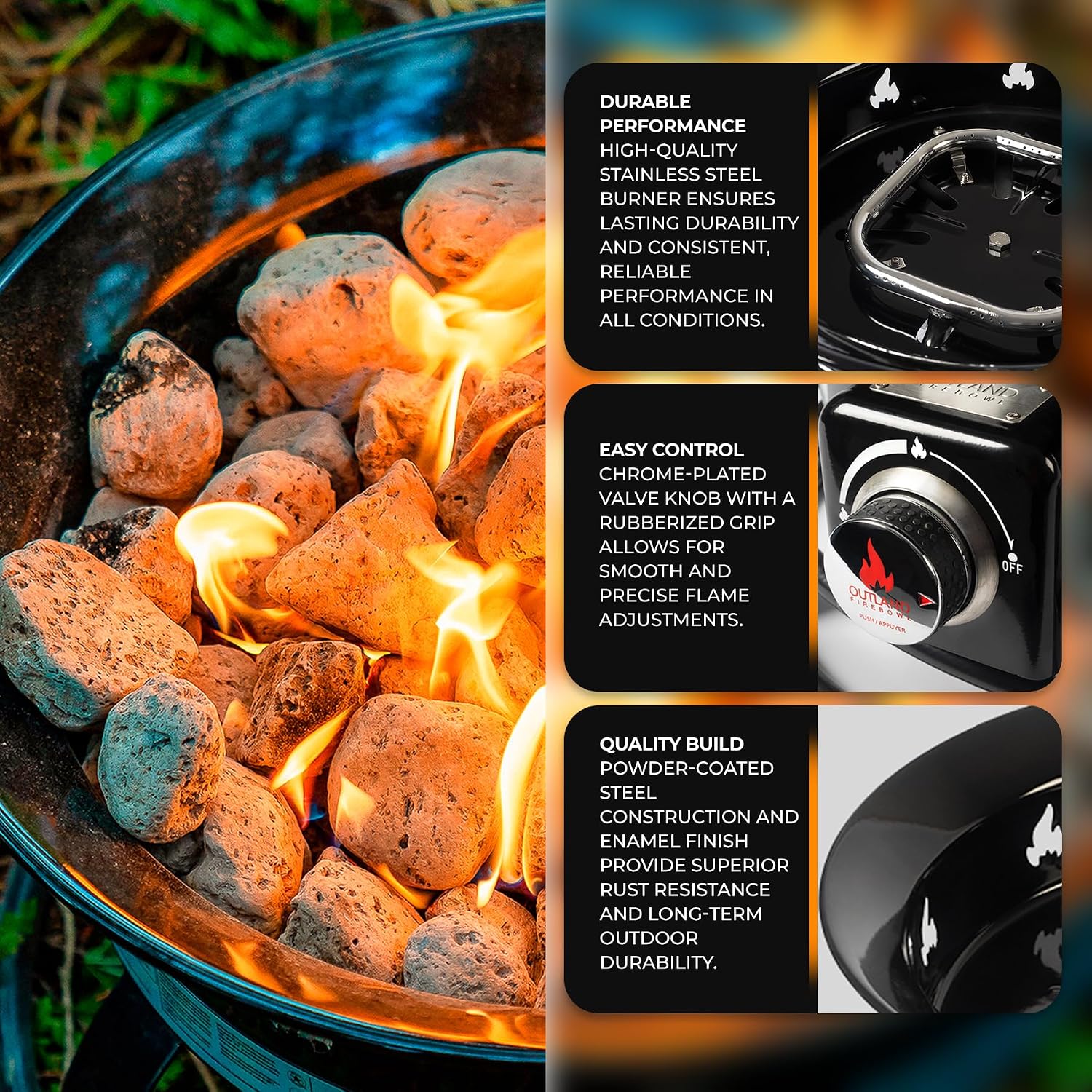 Outland Living Portable Propane Fire Pit, 19-inch, 58, 000 BTU with Fire Pit Cover & Carry Kit, Smokeless Gas Firebowl | Perfect for Camping, Patio