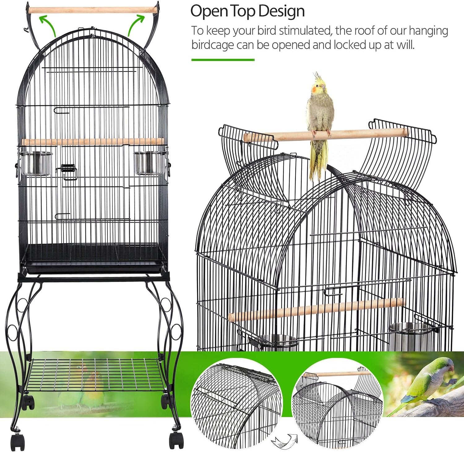 Yaheetech 59-inch Dome Open Top Large Medium Parrot Bird Cage On Stand for Sun Parakeets Conures Quaker Parrot Rolling Cockatiel Bird Cage