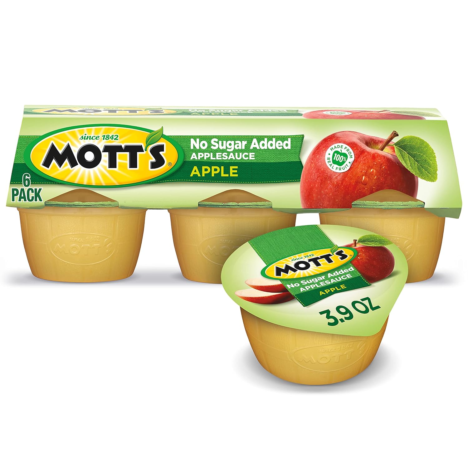 Mott's No Sugar Added Applesauce, 3.9 oz cups, 6 count