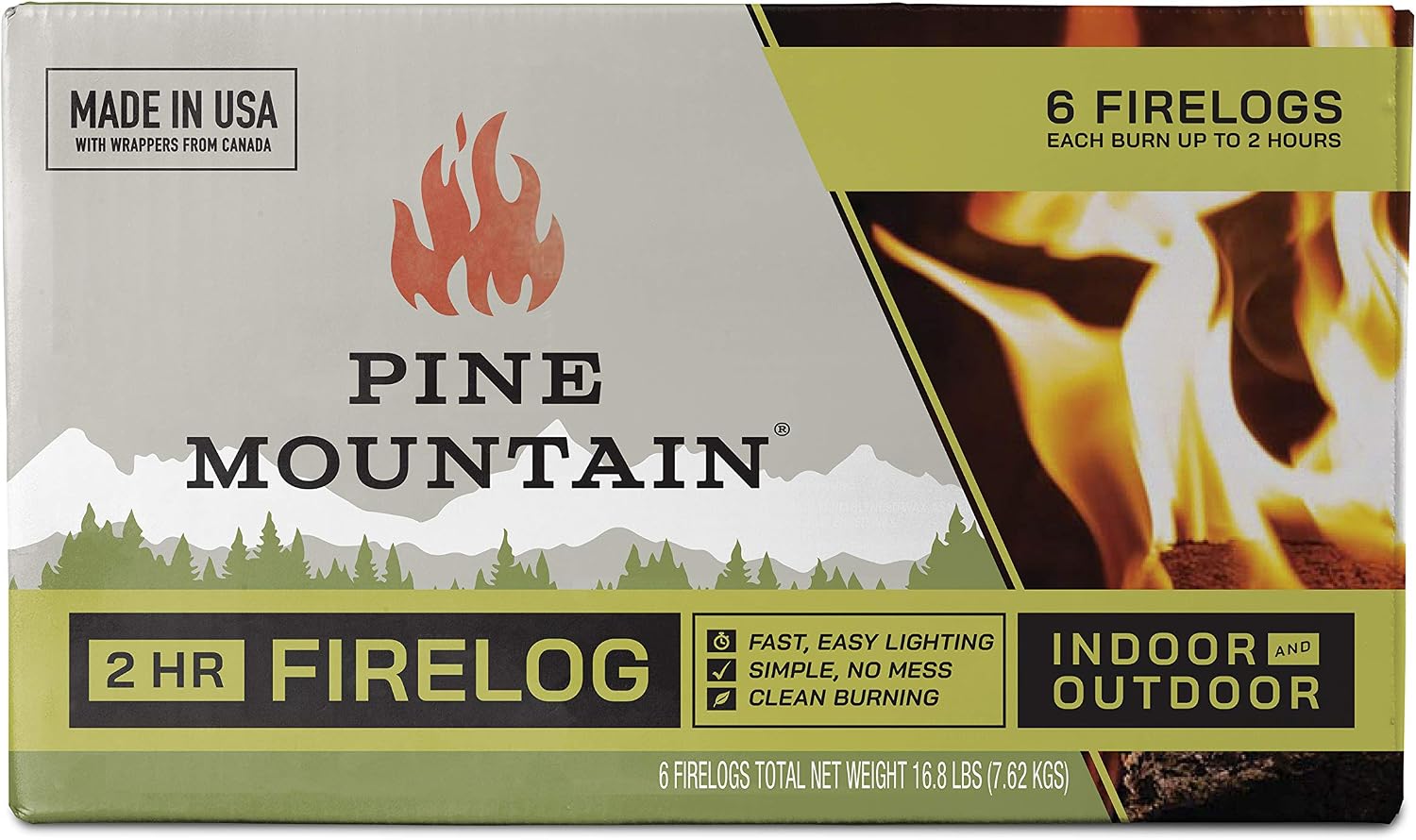 Pine Mountain Traditional 2-Hour Firelogs, Long Burning Fire Log 6 Pack