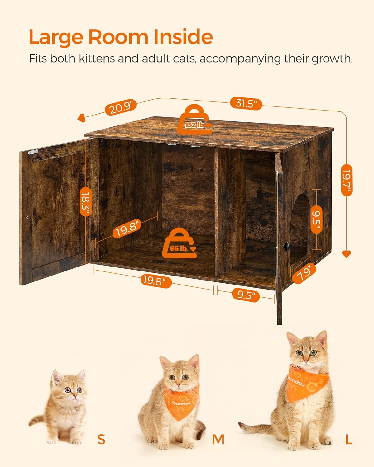 Feandrea Cat Litter Box Enclosure, End Table, 31.5 x 20.9 x 19.7 Inches