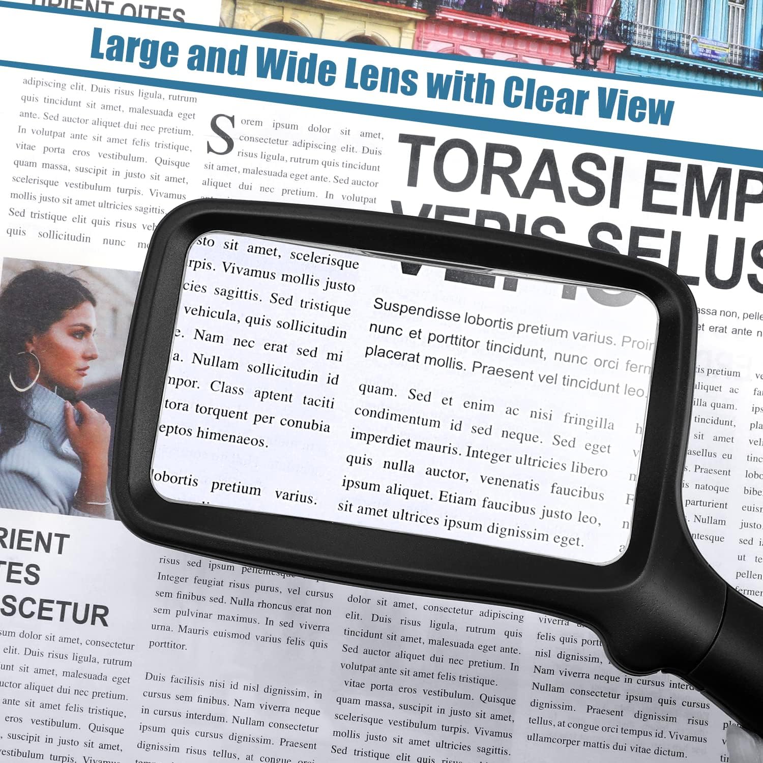 Folding Handheld Magnifying Glass with Light, 5X Large Rectangle Reading Magnifier with Dimmable LED for Seniors with Macular Degeneration, Newspaper