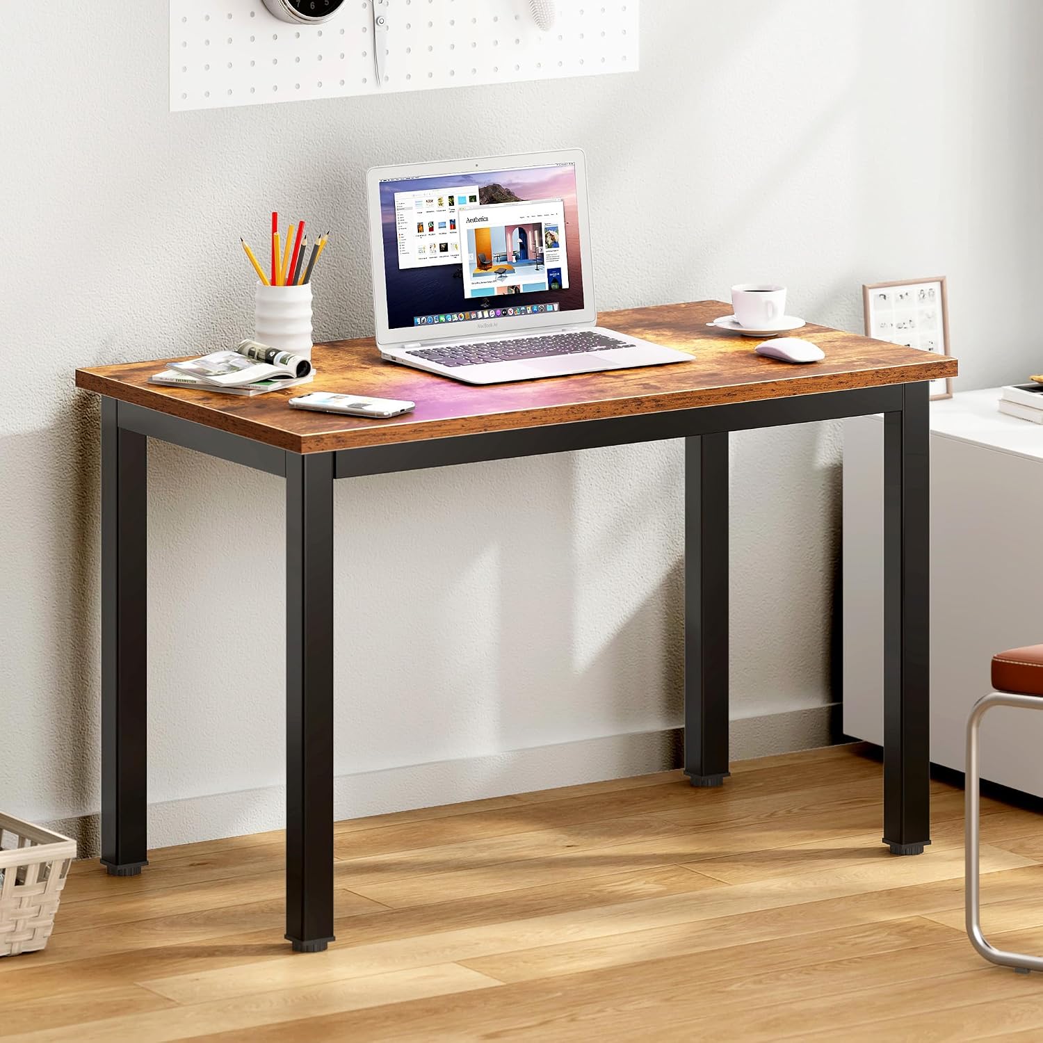 DlandHome 47 inches Medium Computer Desk for Bedroom, Retro