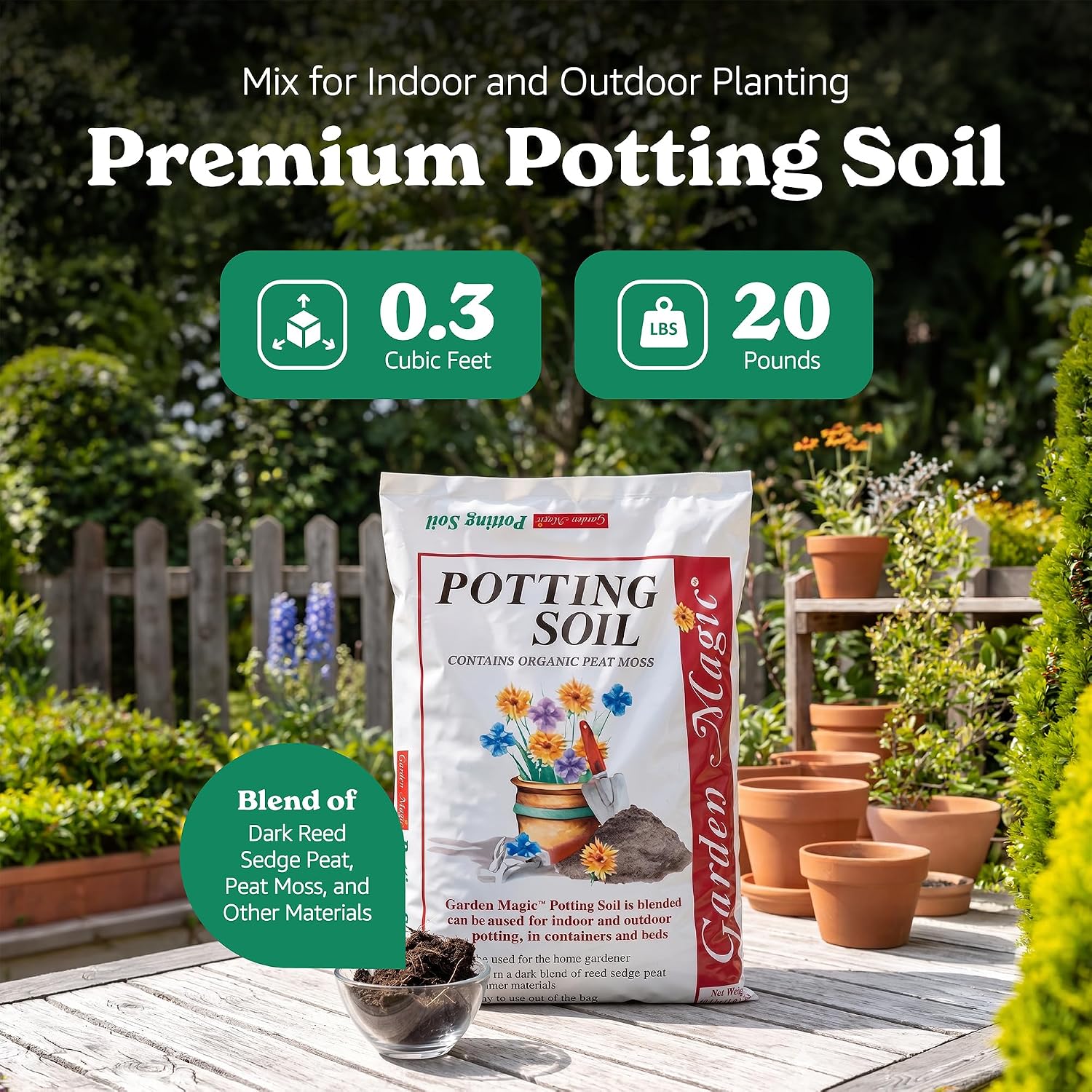 Michigan Peat Garden Magic General Purpose Potting Soil Mix, 40 lb | Moisture Retaining Mix for Indoor and Outdoor Planting, Potting, and Garden Use