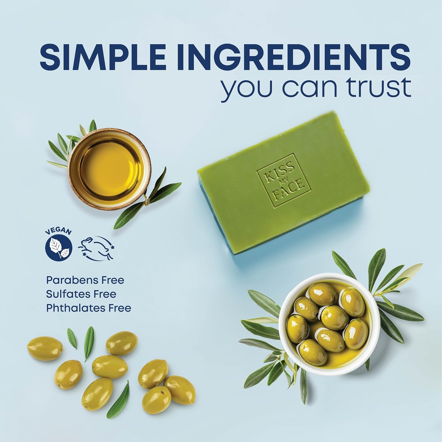 Kiss My Face Olive Oil Fragrance Free Bar Soap, Moisturizing Bar Soap, Cruelty Free Vegan Soap, Palm Oil Free, 4 Oz - 3 Count (Pack of 1)