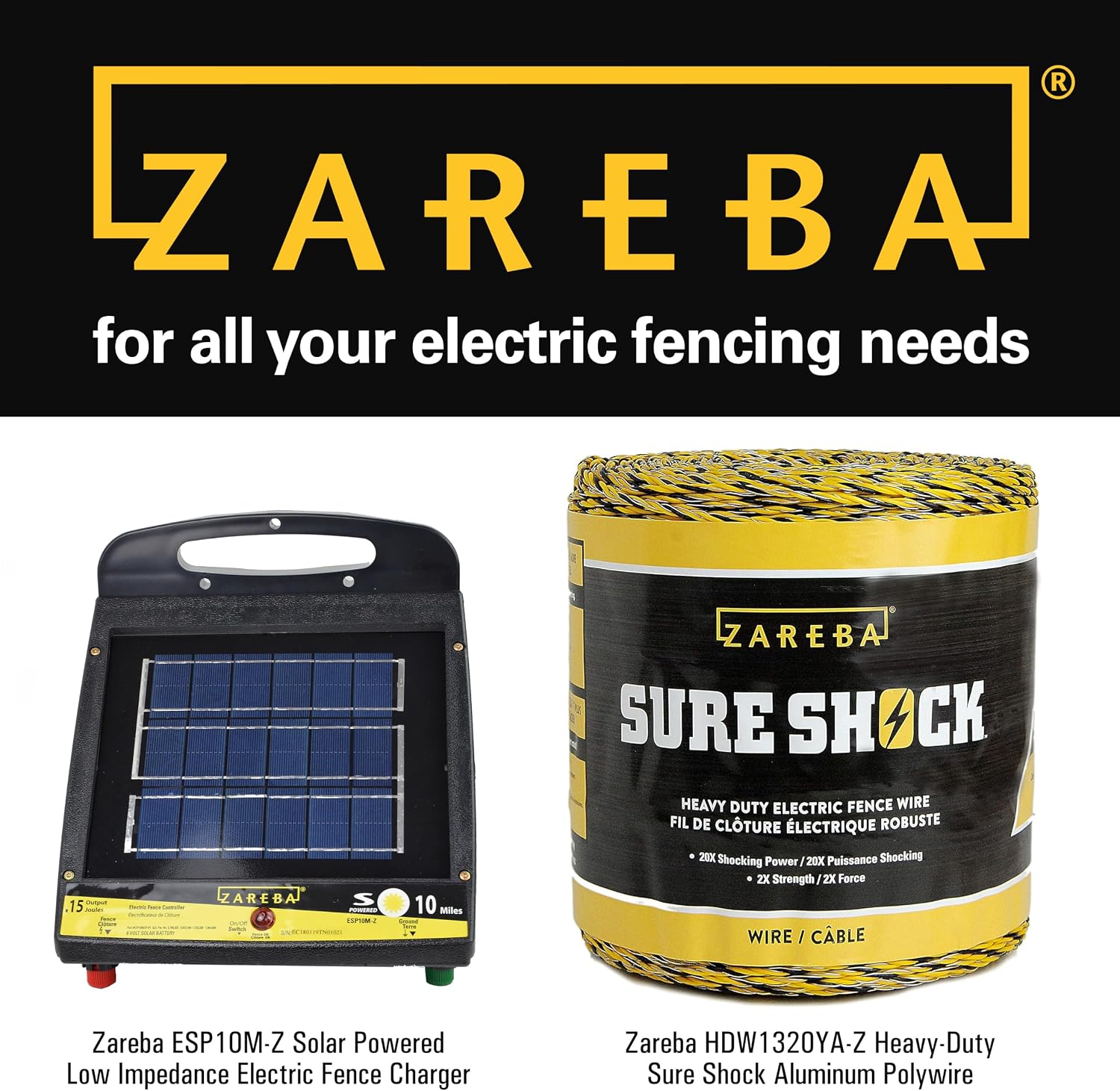 Zareba 10 Mile Solar Powered Low Impedance Electric Fence Charger | Contain Cattle, Horses, Goats, & Livestock, 0.15 Output Joules