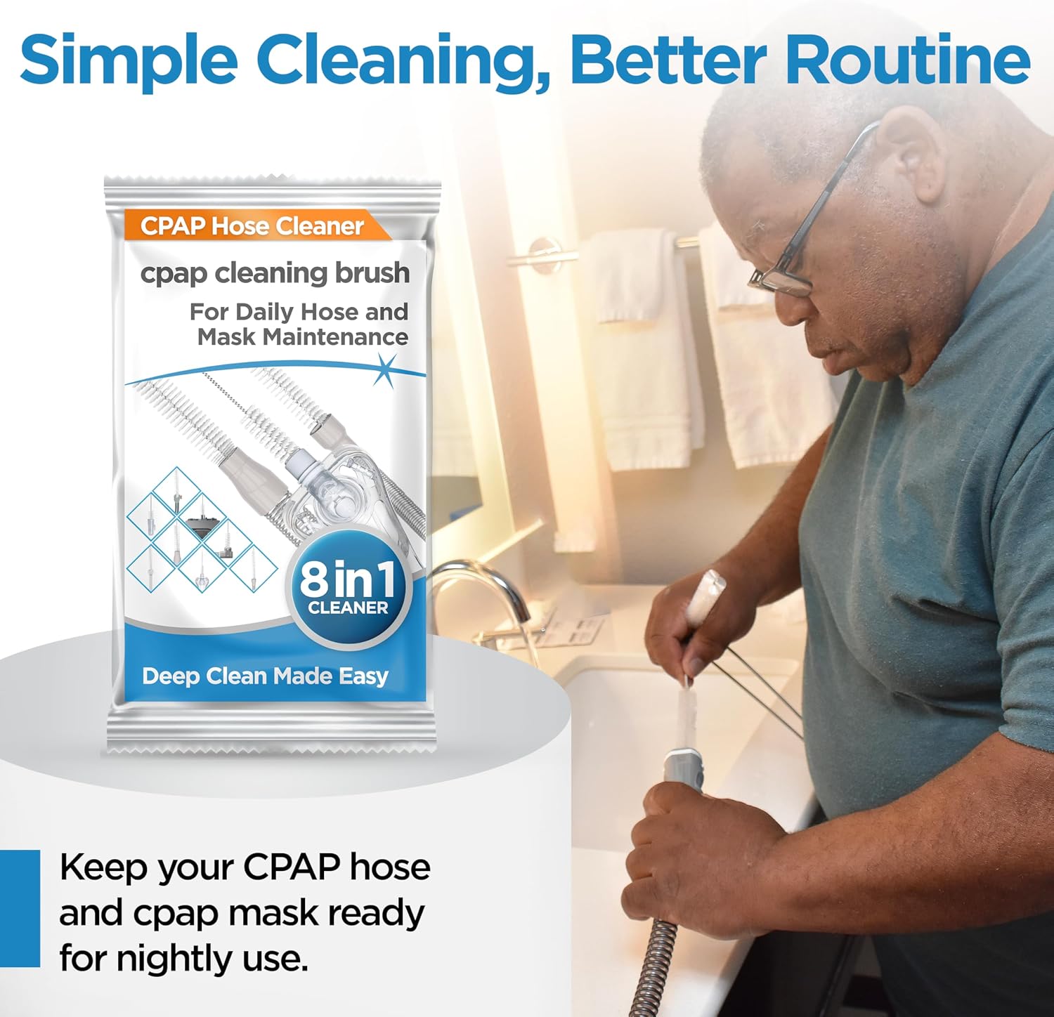resplabs CPAP Hose Cleaning Brush 8 in 1 CPAP Cleaner for 22mm, 15mm CPAP Tubing, Mask, Cushions, Humidifiers & Water Chambers