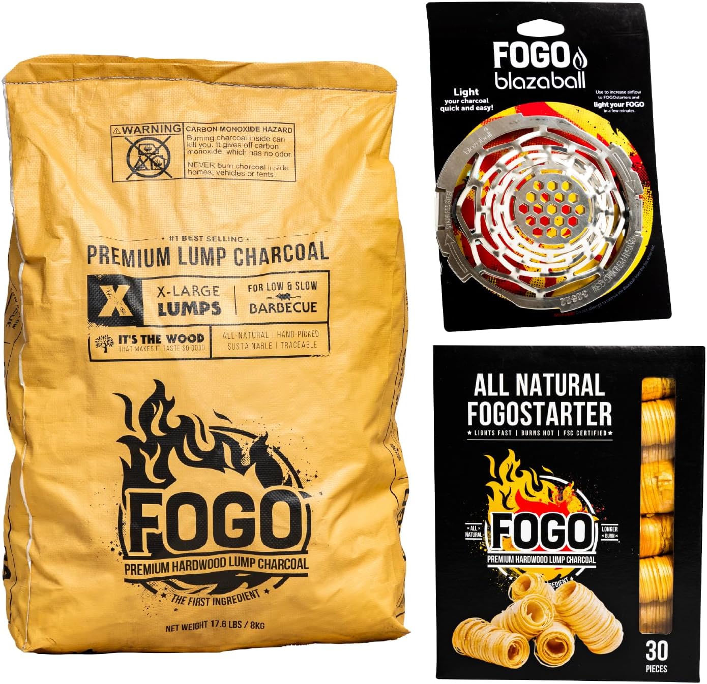 FOGO Super Premium Hardwood Lump Charcoal, Natural, Large Sized Lump Charcoal for Grilling and Smoking, Restaurant Quality, 35 Pound Bag