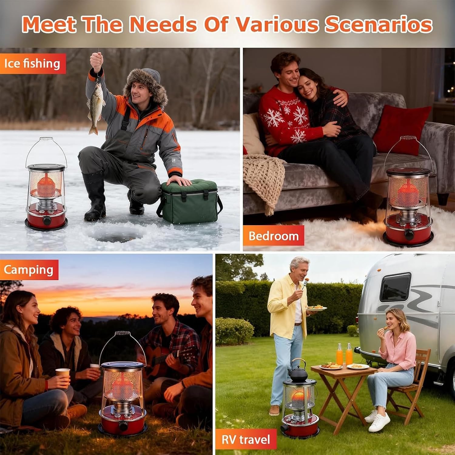 Emergency Survival Kerosene Heater for Indoor Use, 2026 Upgraded Non Electric Heaters for Indoor with Cooking Top, 9000 Btu Radiant Heat, 18-21h Runtime, For Winter Storm, Grid down & Home (Black)
