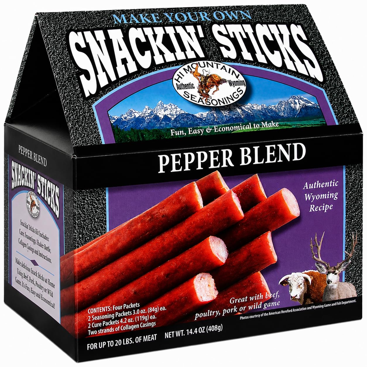 Hi Mountain Snack Stick Seasoning Kit | ORIGINAL | Makes 20 lbs | Complete Snack Stick Kit, Seasoning, Cure, Casings, & Directions Included, For Beef, Deer, Elk, Venison & Wild Game Meat