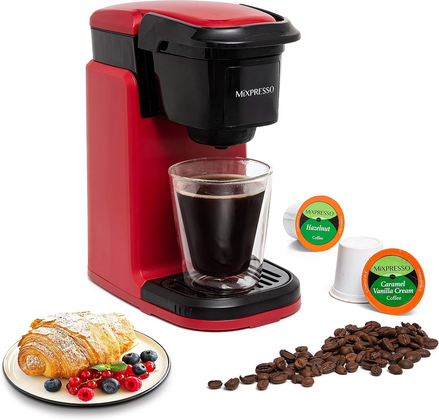 Mixpresso Single Serve Coffee Maker K Cup Coffee Maker for K Pods & Grounds | Compact 800W White Coffee Machine with 14 Oz Water Tank, Fast Brew & Auto Shut-Off, Small Design for Travel RV, Office& Dorm