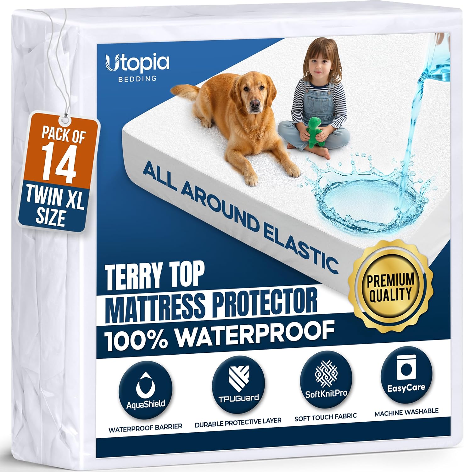 Waterproof Queen Size Mattress Protector fits Upto 17" deep Mattresses | Utopia Bedding 200 GSM Soft & Breathable Mattress Cover, Dirt-Proof, Noiseless, Machine Washable Fitted Sheet Style, White