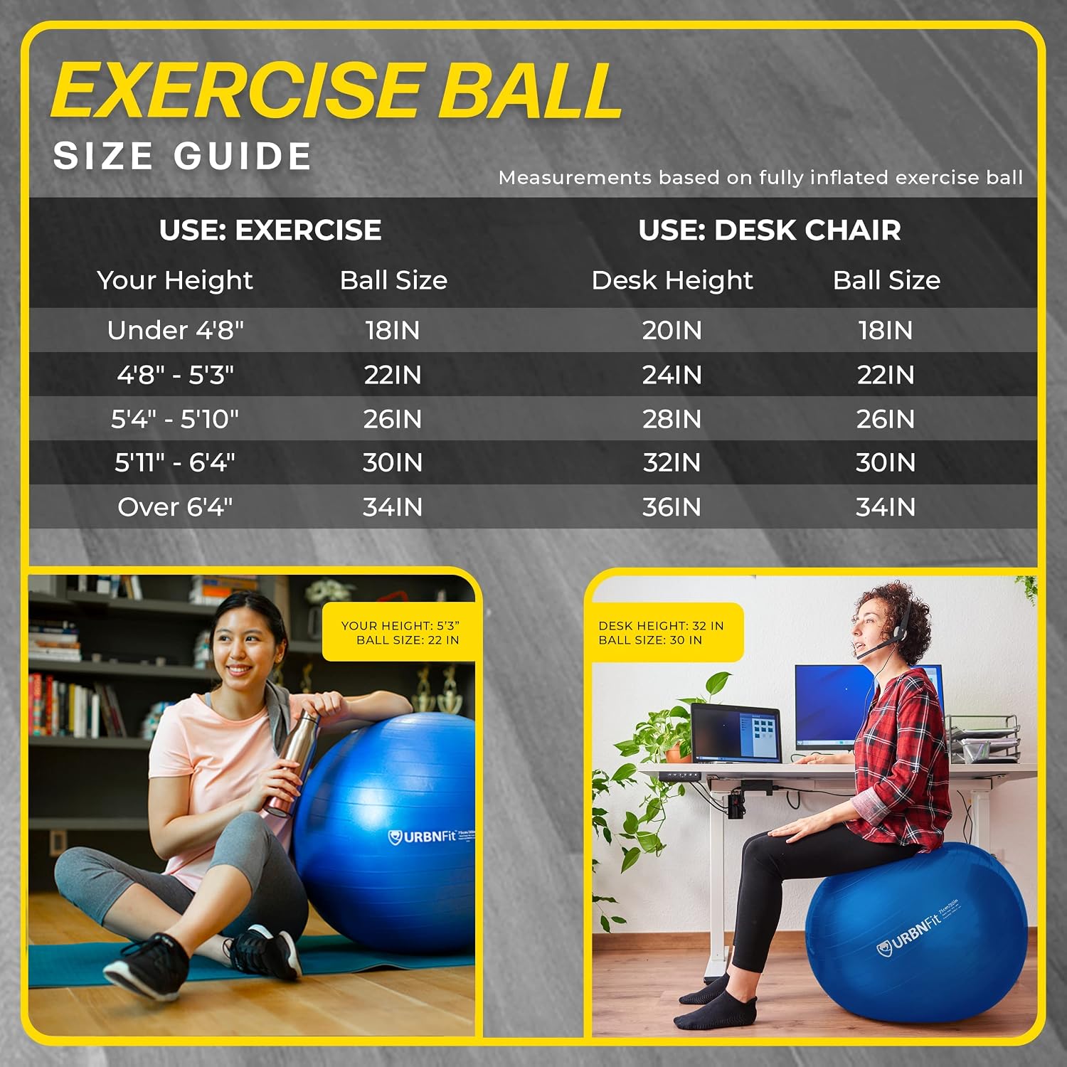 URBNFit Exercise Ball - Yoga Ball for Workout Pregnancy Stability - AntiBurst Swiss Balance Ball w/ Pump - Fitness Ball Chair for Office, Home Gym