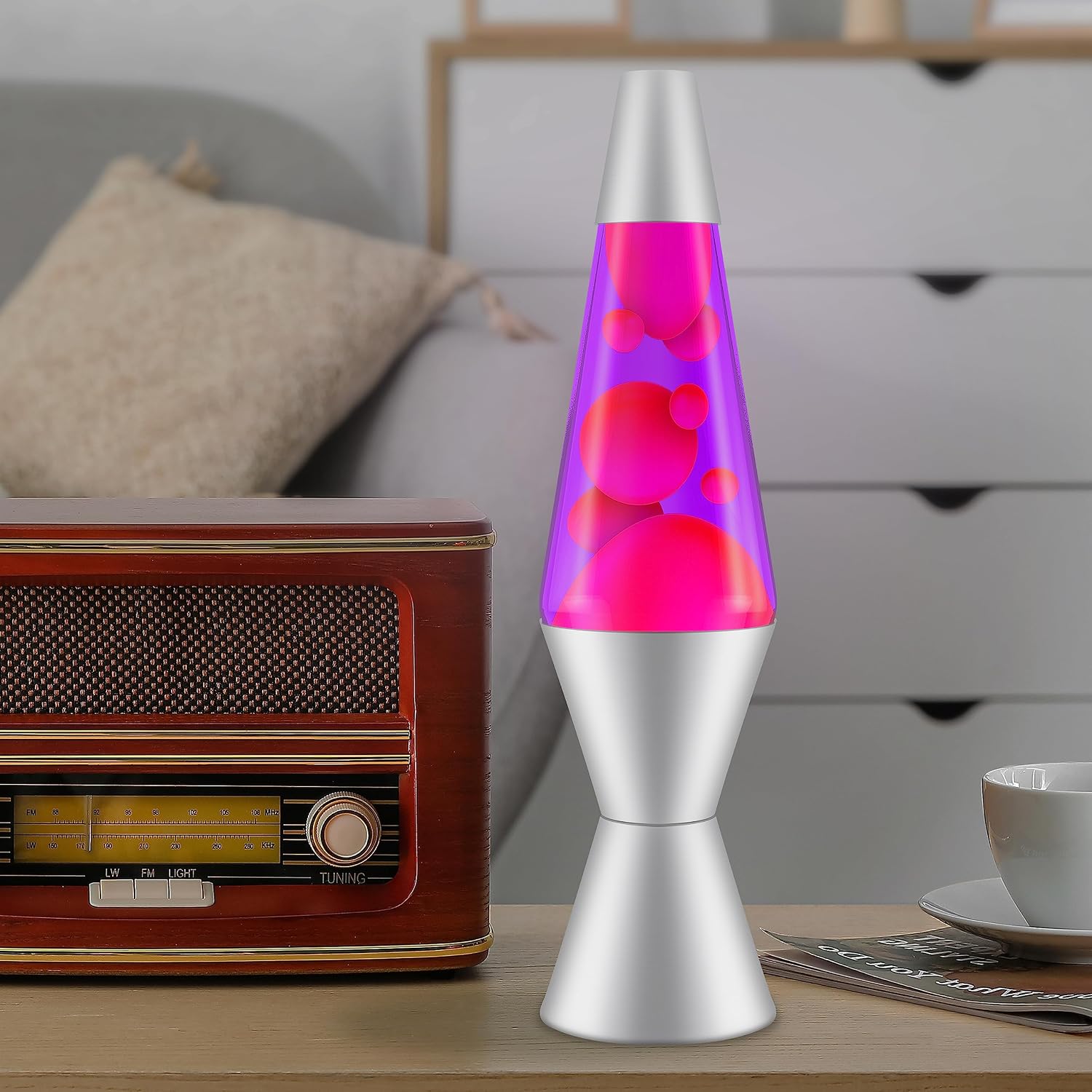 14.5-Inch Silver Base Lava Lamp with Purple Wax in Blue Liquid - 2118