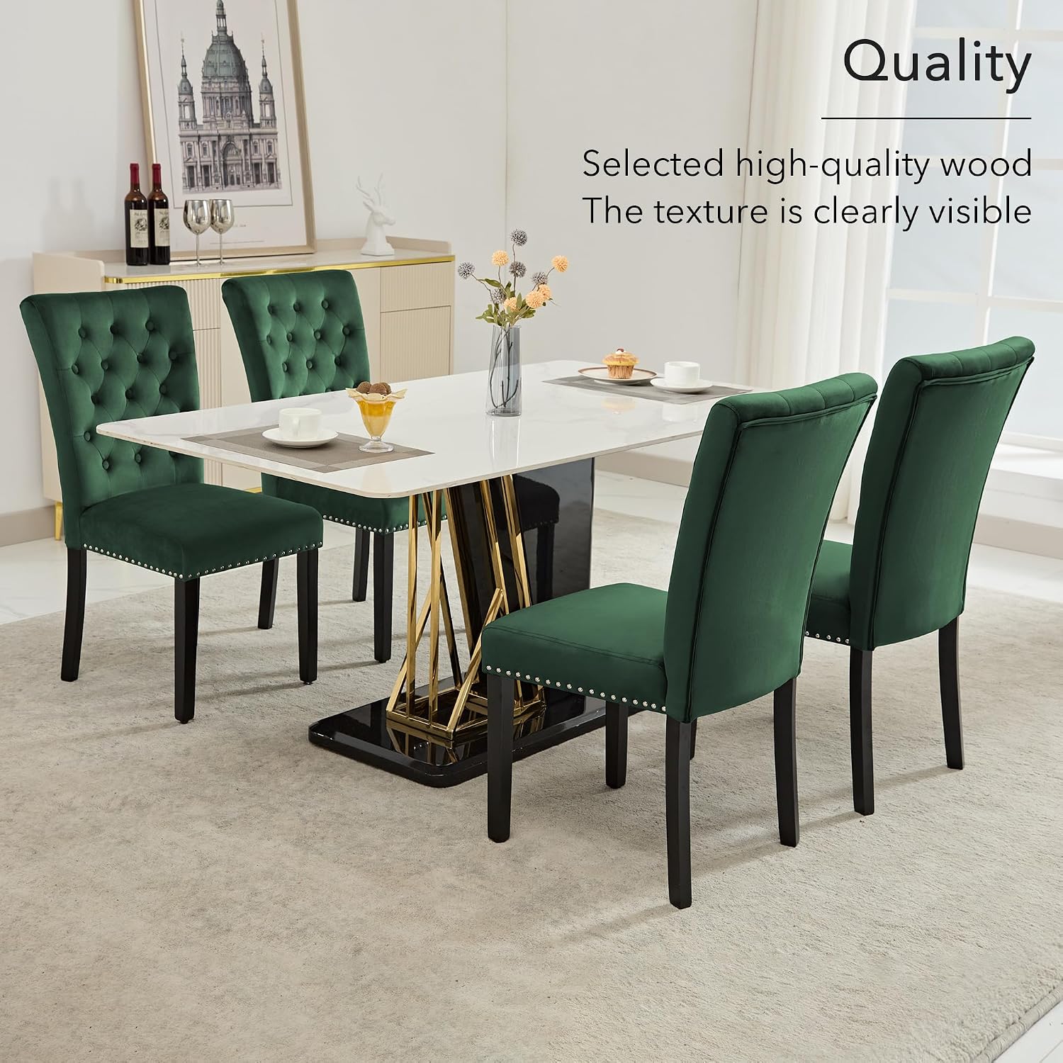 adochr Velvet Dining Chairs Set of 2, Parsons Kitchen Chair, Blue
