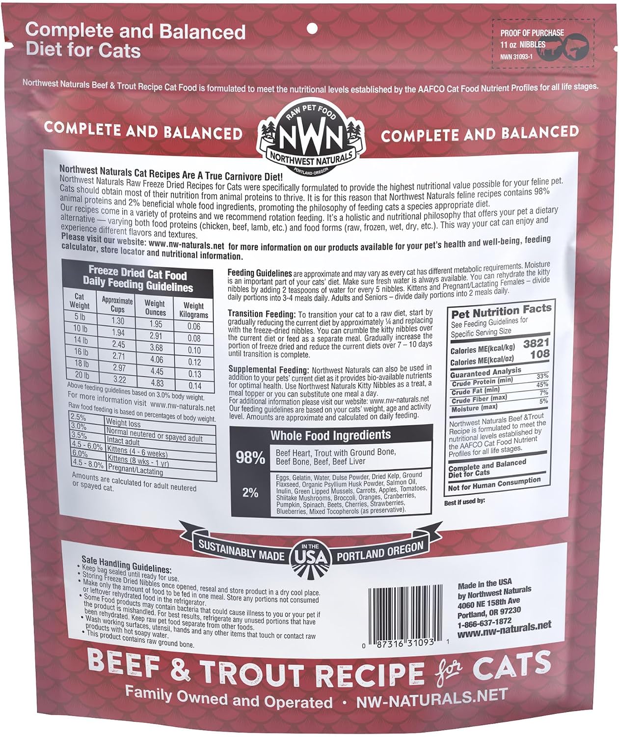 Northwest Naturals Freeze-Dried Turkey Cat & Kitten Food – Bite-Sized Nibbles – Healthy, Limited, Human-Grade Ingredients, All-Natural, High-Protein Raw Diet – Complete & Balanced, Made in USA, 11 oz