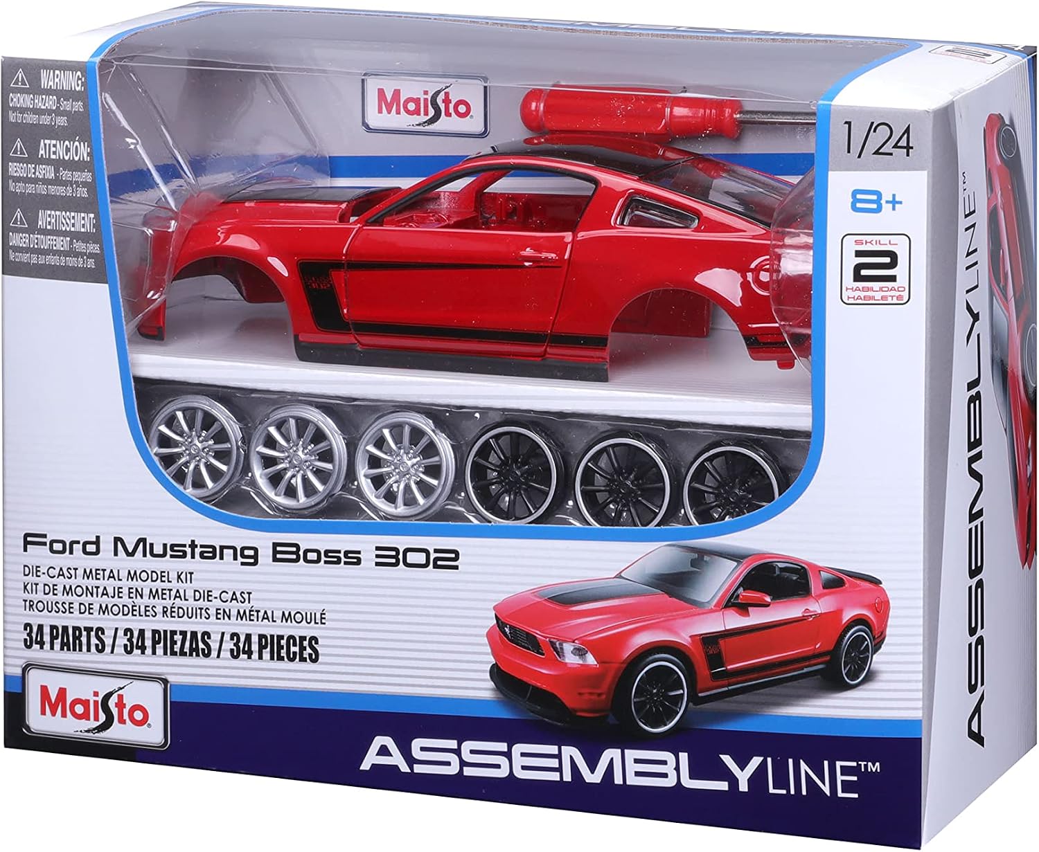Maisto 1:24 Scale Assembly Line 2012 Ford Mustang Boss 302 Diecast Model Kit (Colors May Vary)