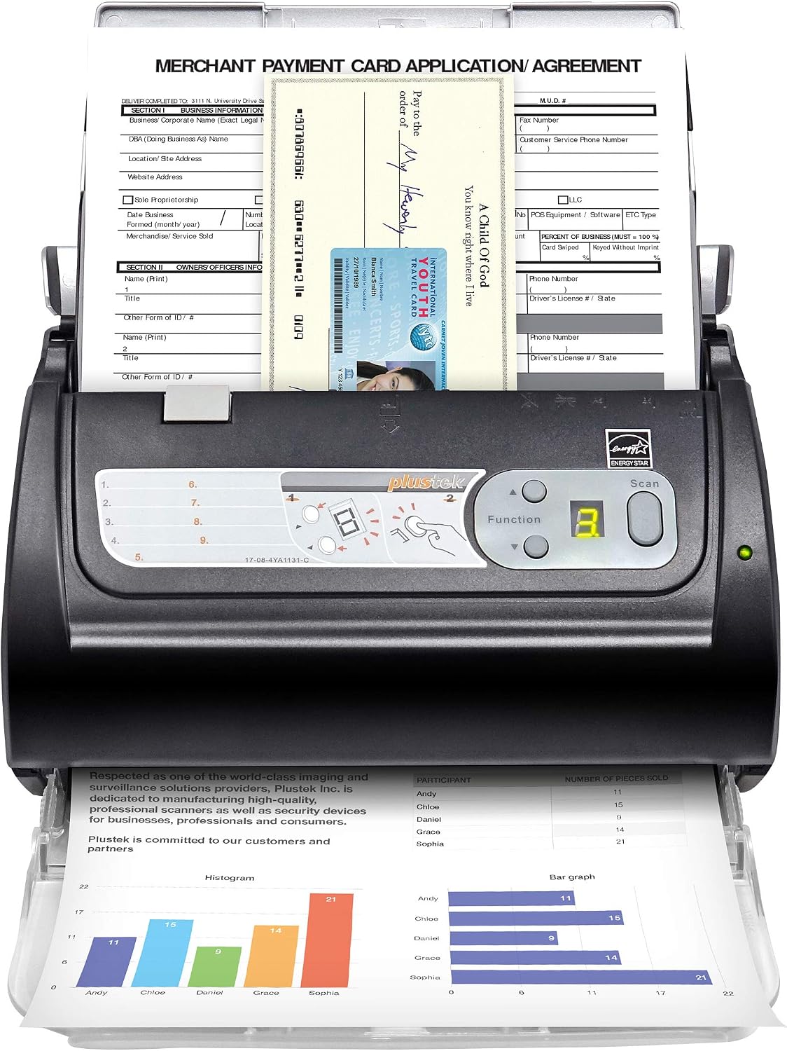 Plustek PS188 High Speed Double-Sided Color Document Scanner, with Automatic Document Feeder (ADF), 30 Pages Per Minute