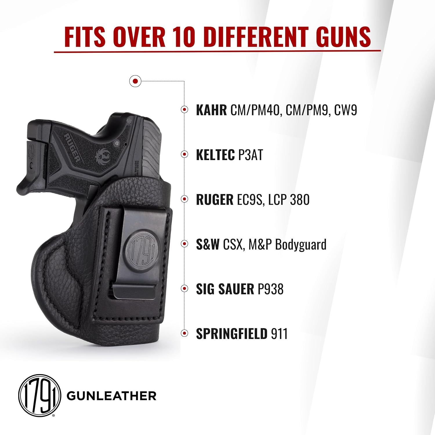 1791 GunLeather Ruger LCP & SR22 Premium Leather Holster - Super Soft & Comfortable IWB CCW Leather Gun Holster - Right Handed - Fits Ruger LCP, SR22, Walther PPK & Kahr CW380