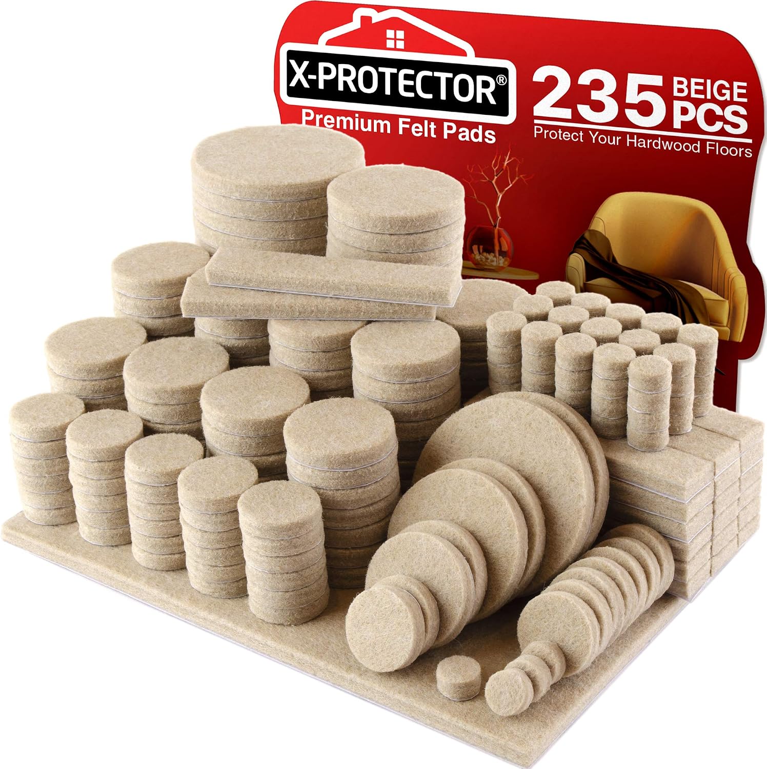 Felt Furniture Pads X-PROTECTOR 133 PCS Premium Furniture Pads - Felt Pads | Furniture Feet Wood Floor Protectors - Protect Your Hardwood & Laminate Flooring! Brown and Beige