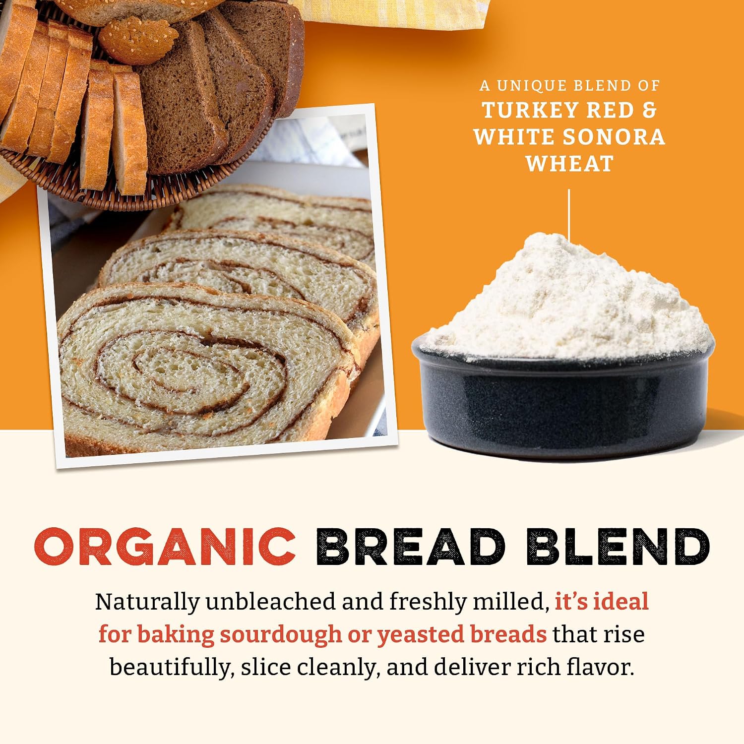 Sunrise Flour Mill Heritage Organic Bread Flour Blend - 5 lbs | Organic Unbleached Bread Flour Easy to Digest with Less Bloating | High Protein