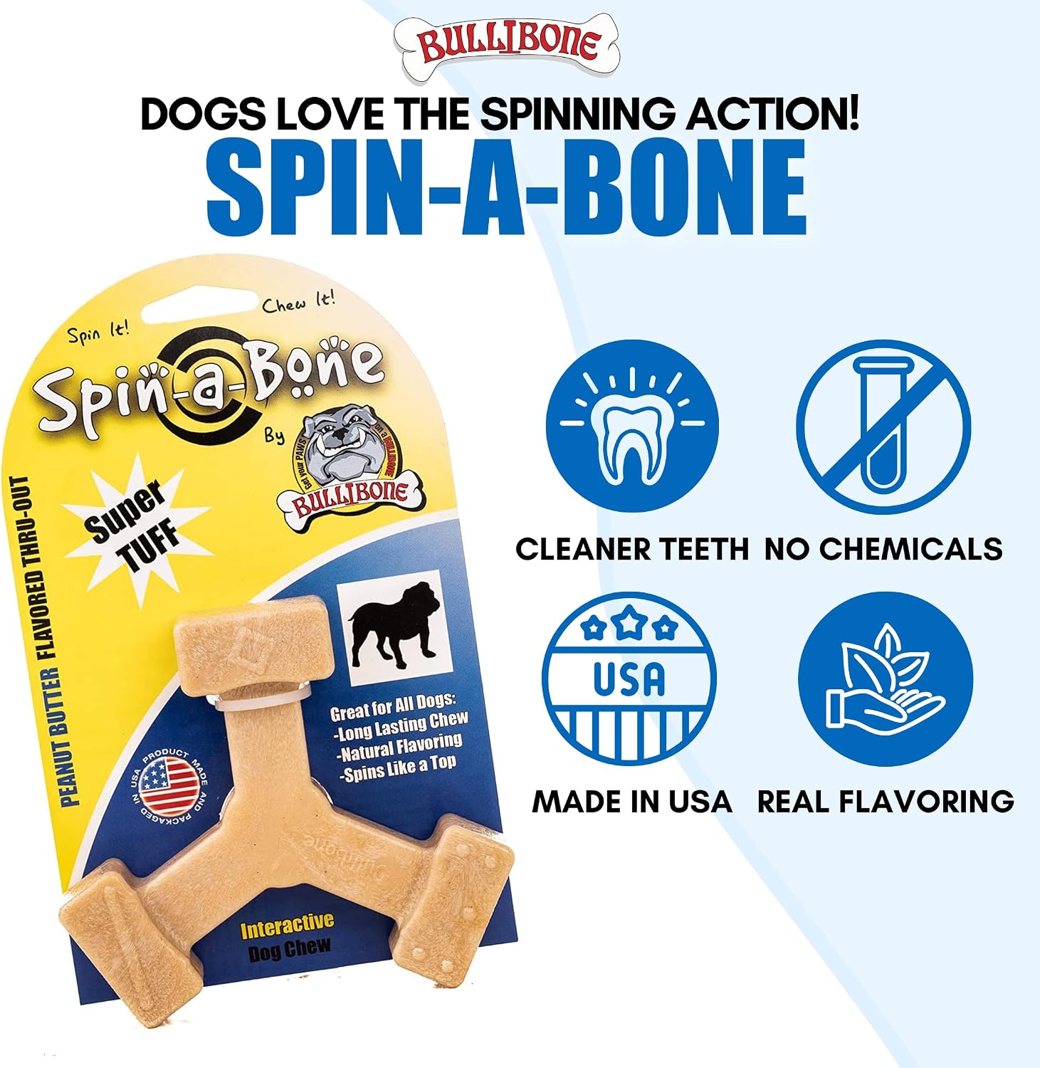Bullibone Nylon Dog Chew Toy Spin-a-Bone - Interactive Dog Toy, Triggers Natural Instincts, and Improves Oral Health