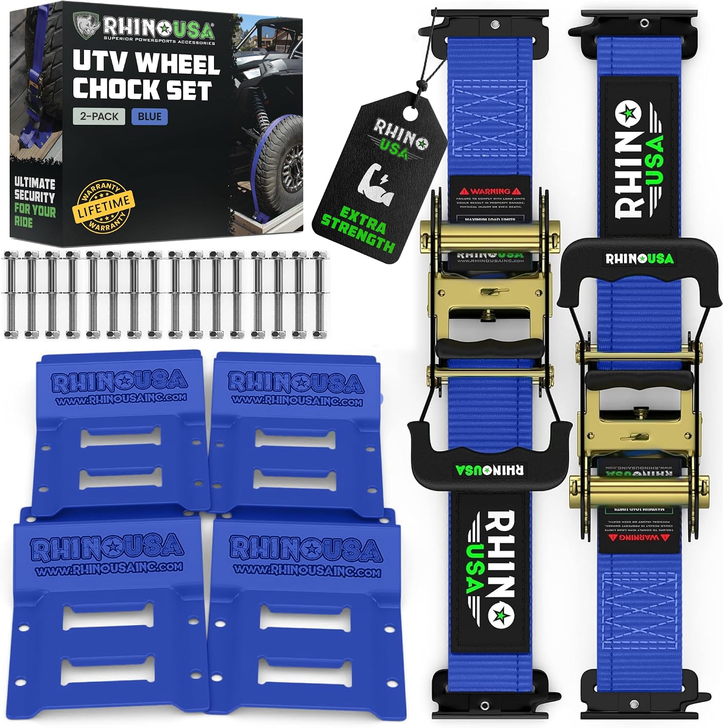 Rhino USA Wheel Chock Tie Down Kit (4,500lb) - 2 Straps & 4 Chocks