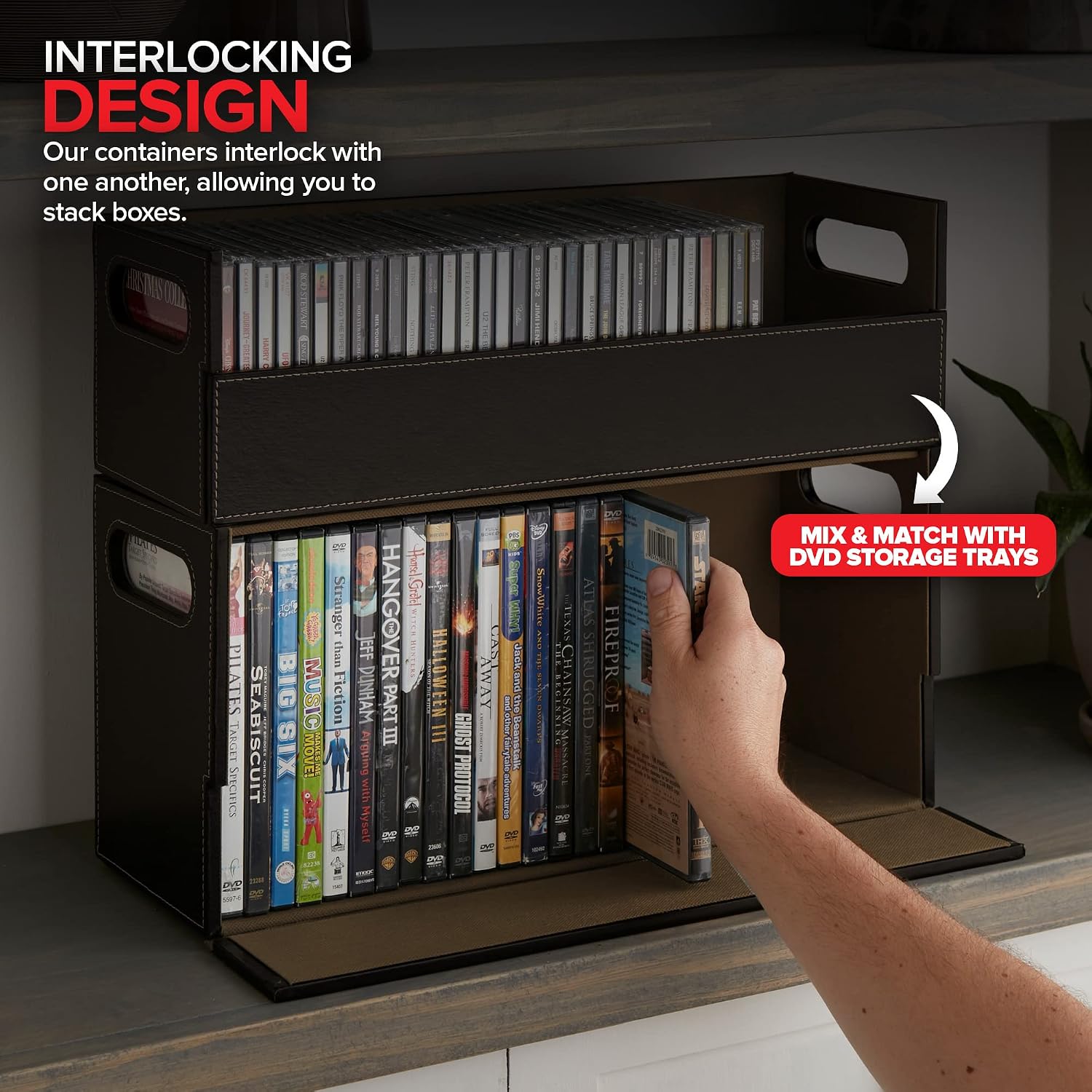 Stock Your Home DVD Storage Box, Movie Shelf Organizer for Blu-Ray, Video Game Cases, CDs, VHS Tape Display Stand, Disc Holder Can Store Up to 28 DVDs, Faux Leather (Espresso)
