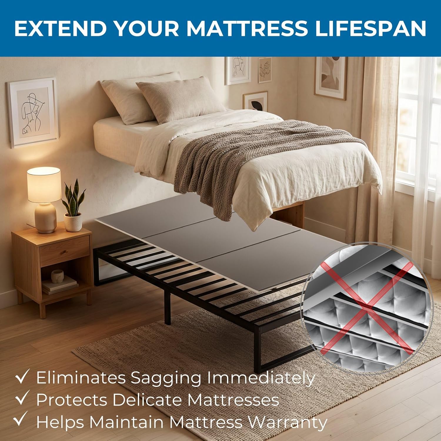 Original Bunkie Board Full Size (54x75) - Under Bed Support | Non-Slip Breathable Bed Support Board for Slatted Bed Frame, Anti-Sag, Noise Minimizing Moisture Resistant Bed Board