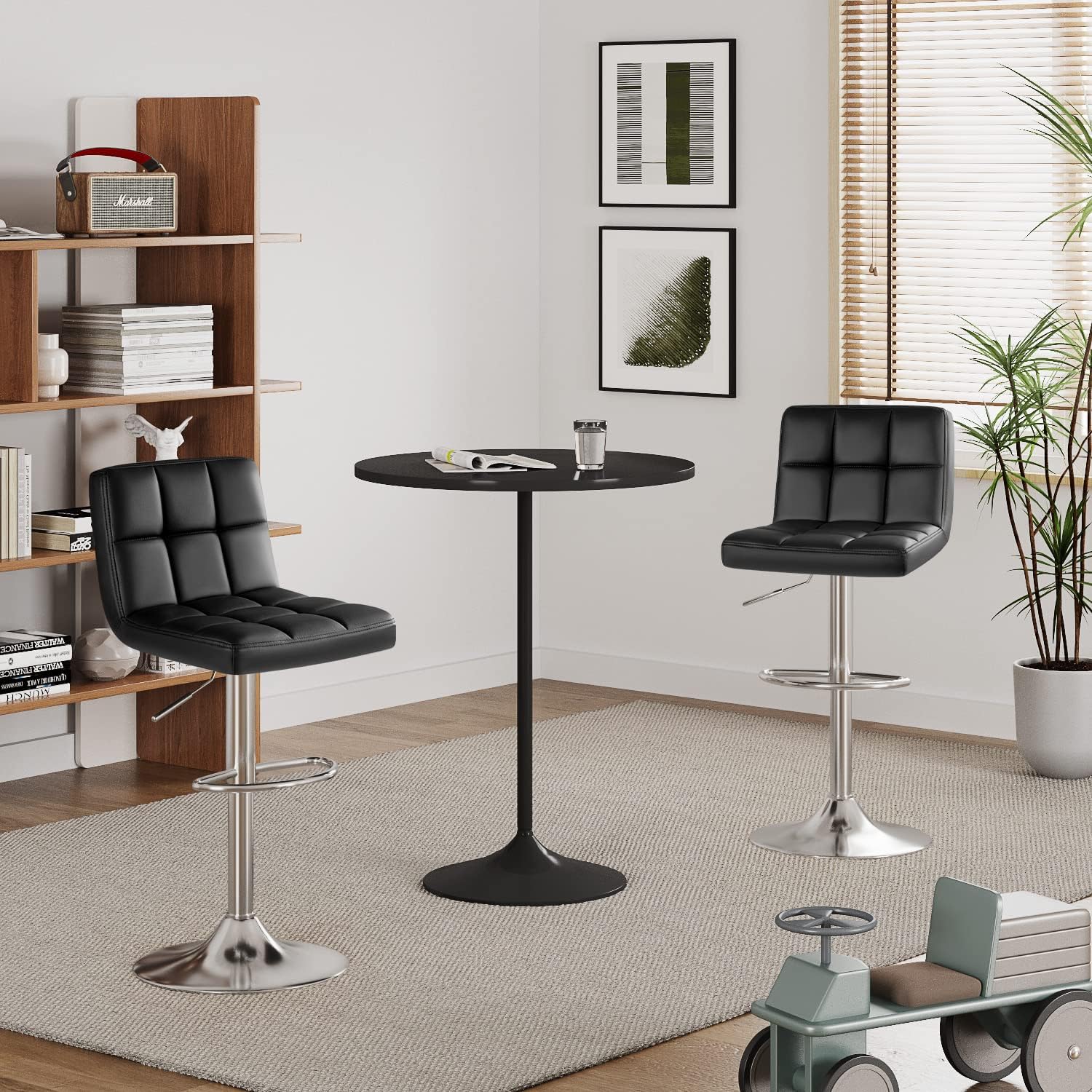 Furmax Bar Stools Modern Pu Leather Swivel Adjustable Hydraulic Bar Stool Square Counter Height Stool Set of 2 (White)
