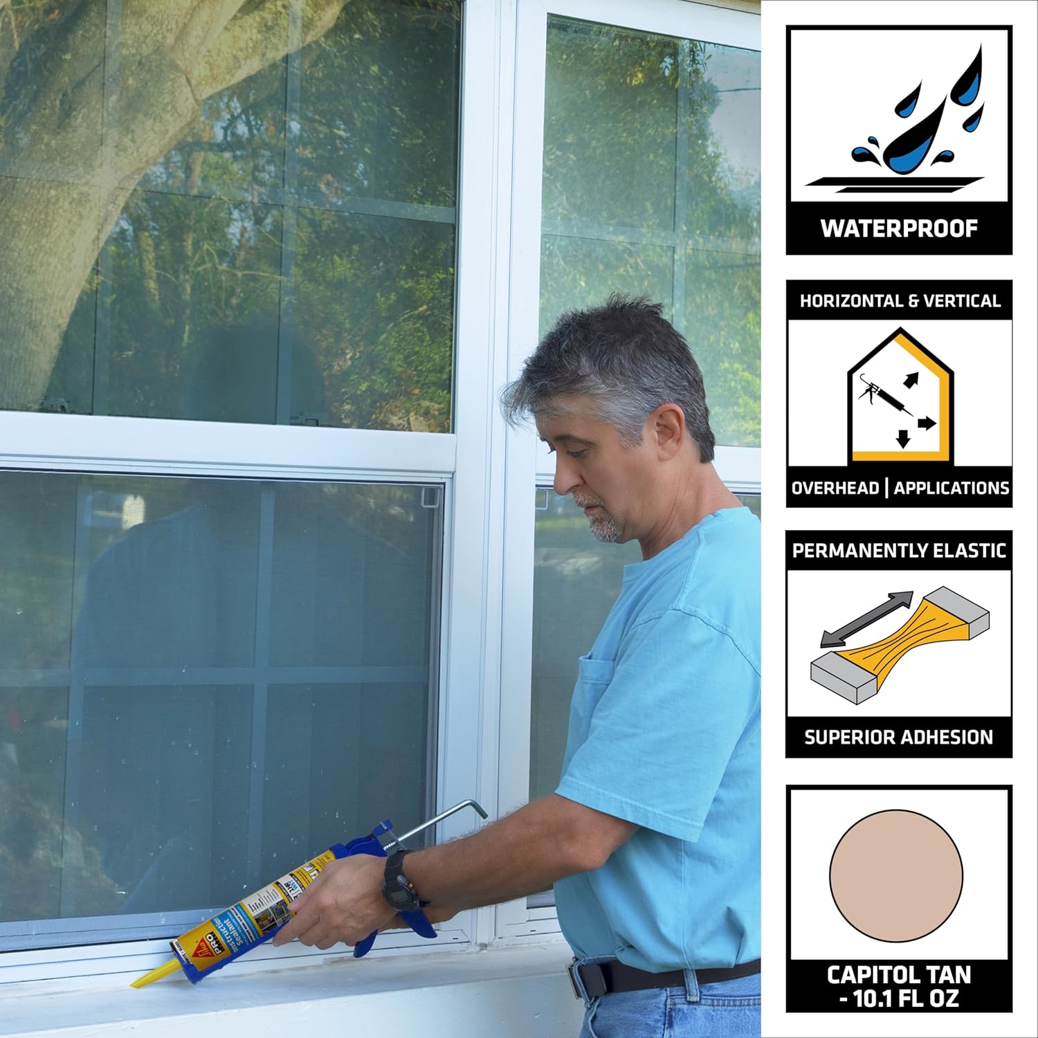 SIKA Sikaflex Construction Sealant - White, All-Purpose Polyurethane for Joints 1/2" or Smaller - 10.1 fl. oz - Weatherproof, High Elasticity, Paintable, Strong Adhesion