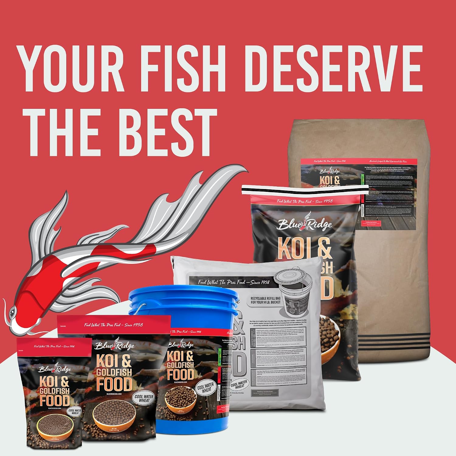Blue Ridge Koi Fish Food 25lb - Cool Water Wheat 3/16", Fall and Winter Floating Pond Pellets, Ponds Fish Food