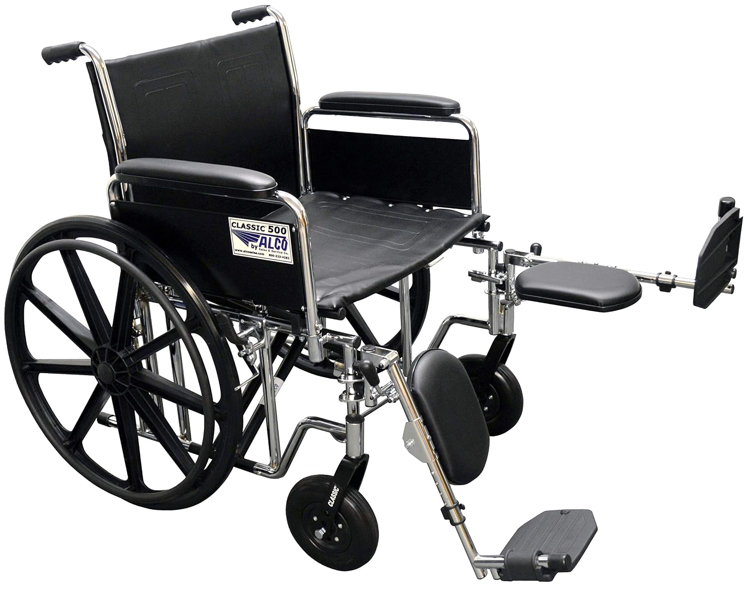 ALCO 22" Heavy Duty Chrome Wheelchair (500 lb. Weight Capacity) with Removable Full Arms