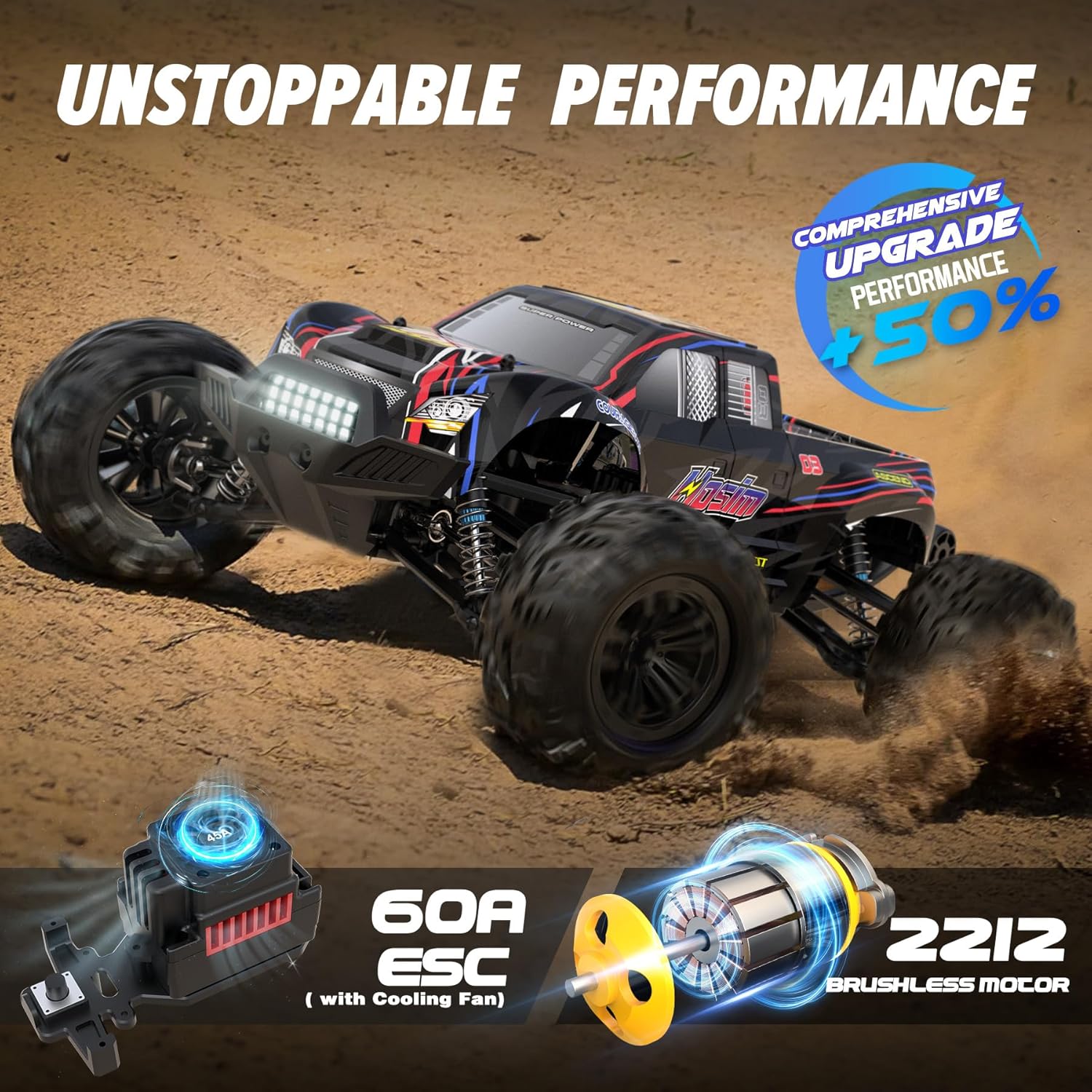 Hosim 1:10 Brushless RC Cars for Adults & Boys, 60+ KMH Remote Control Car | 4WD Off Road Monster Truck, Waterproof All-Terrain RC Truck
