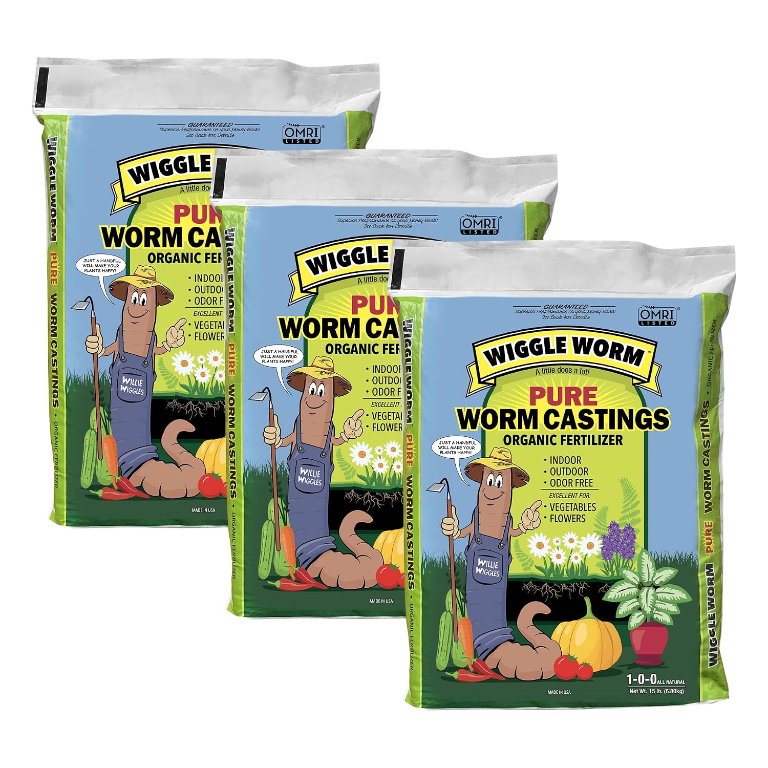 Wiggle Worm 100% Pure Organic Worm Casting Fertilizer, 15lb | Mineral-Dense Formula Improves Soil Fertility, Aeration & Healthy Root Growth for Houseplants & Vegetables