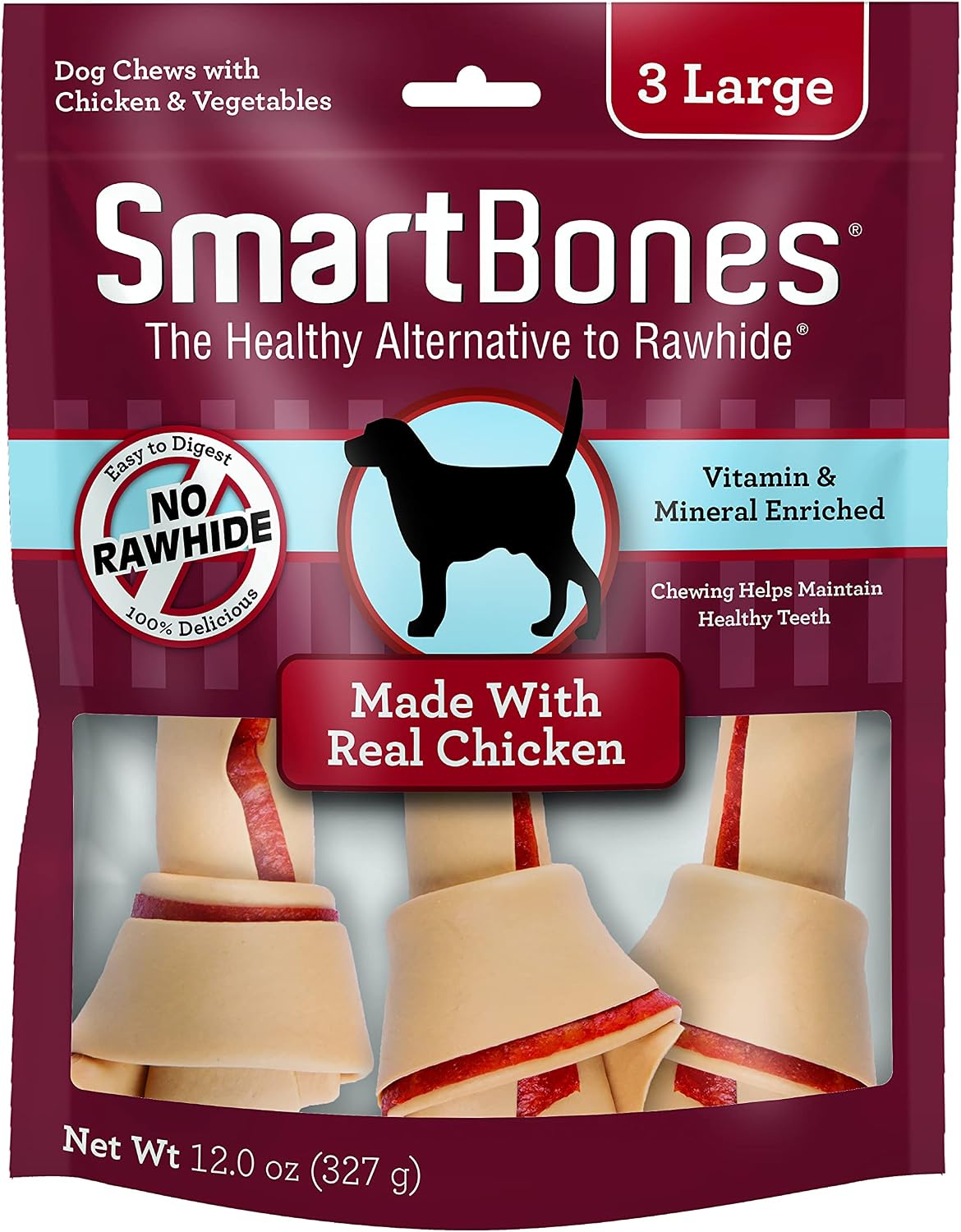 SmartBones Large Chews, Treat Your Dog to a Rawhide-Free Chew Made with Real Meat and Vegetables | With With Real Chicken, Easy To Digest Chew, Vitamin & Mineral Enriched, Helps Maintain Healthy Teeth, For Large Dogs