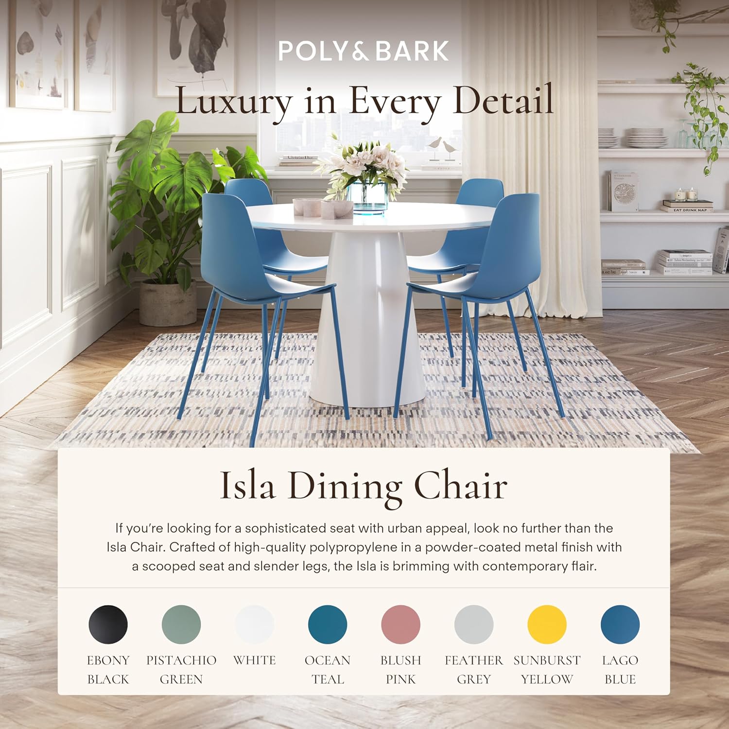 Poly & BARK Isla Modern Kitchen Chairs Set of 4 - Plastic Dining Chair with Metal Legs - Quick Assembly Simple Cafe Chairs Plastic for Indoor or