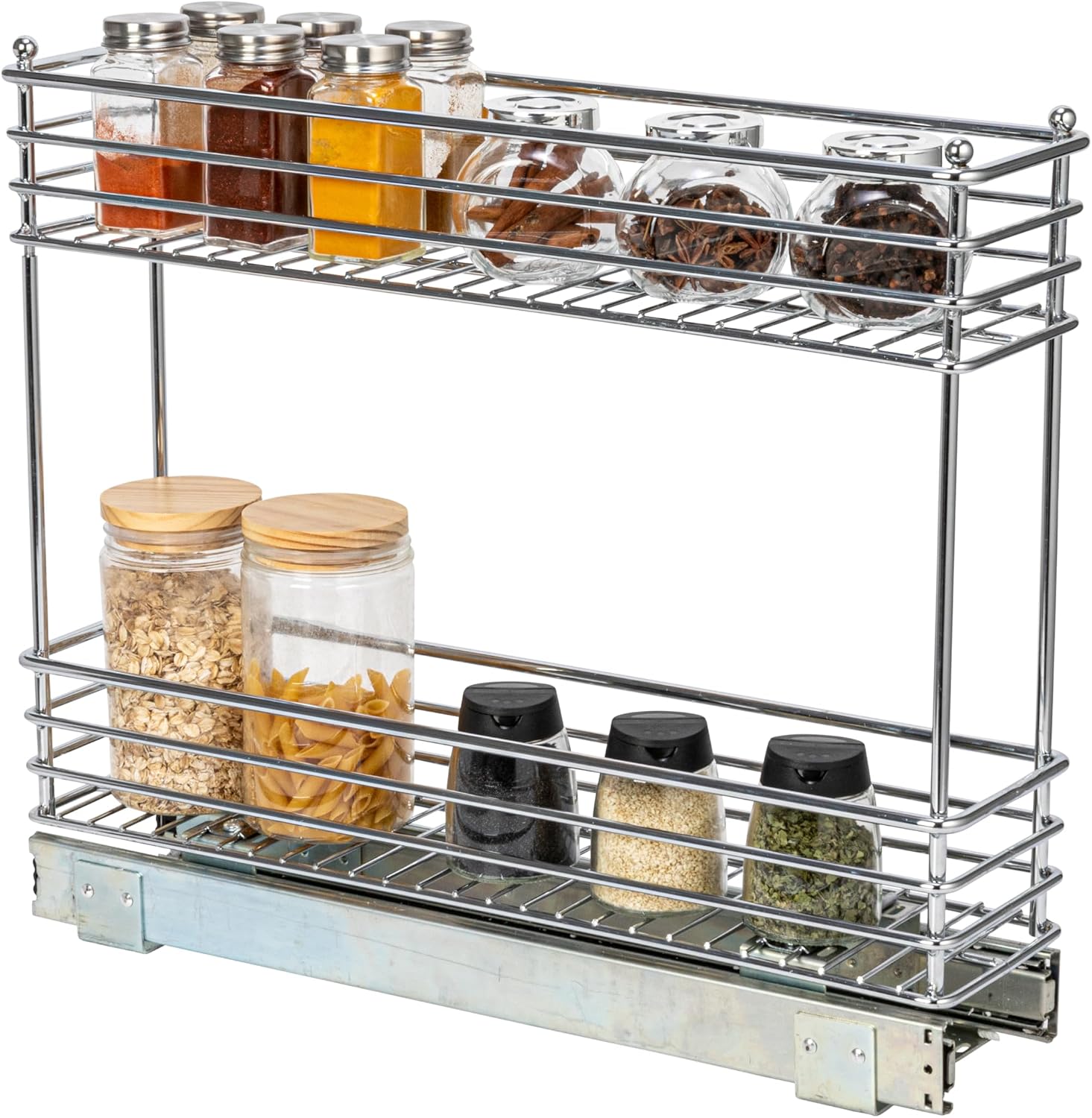 Household Essentials Glidez 2‑Tier Multipurpose Chrome‑Plated Steel Pull‑Out/Slide‑Out Under Cabinet Organizer, Chrome Finish