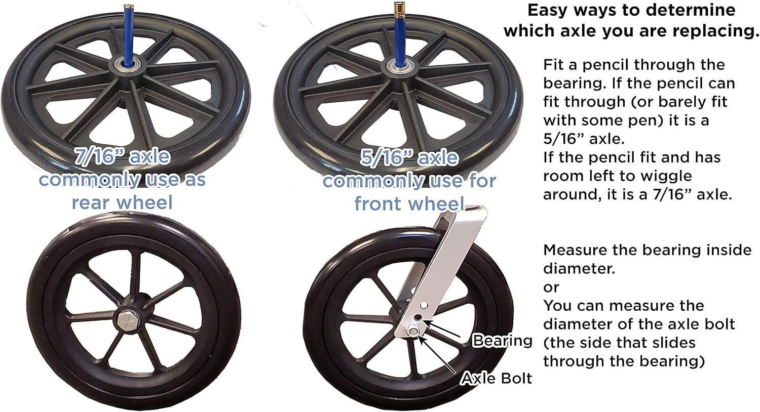 Caster Wheel, Hard Rubber Tire, 8" x 1"- 2 3/8" Hub Width, Fits Most Sunrise, Medline, Drive, Invacare, E&J, Guardian