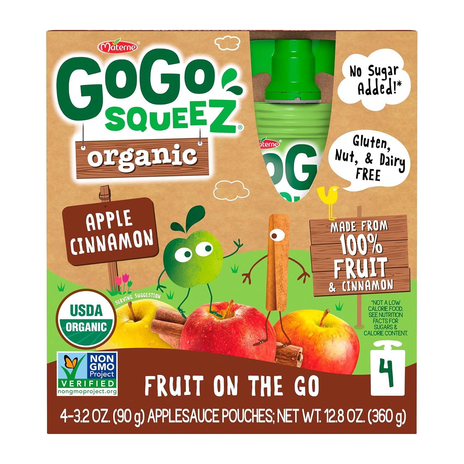 GoGo squeeZ No Sugar Added Organic Applesauce, Apple Apple, 48 Count | Kids on the go fruit snack made with applesauce & fruit puree; 3.2 oz pouches, gluten and nut free, recloseable cap, BPA-free