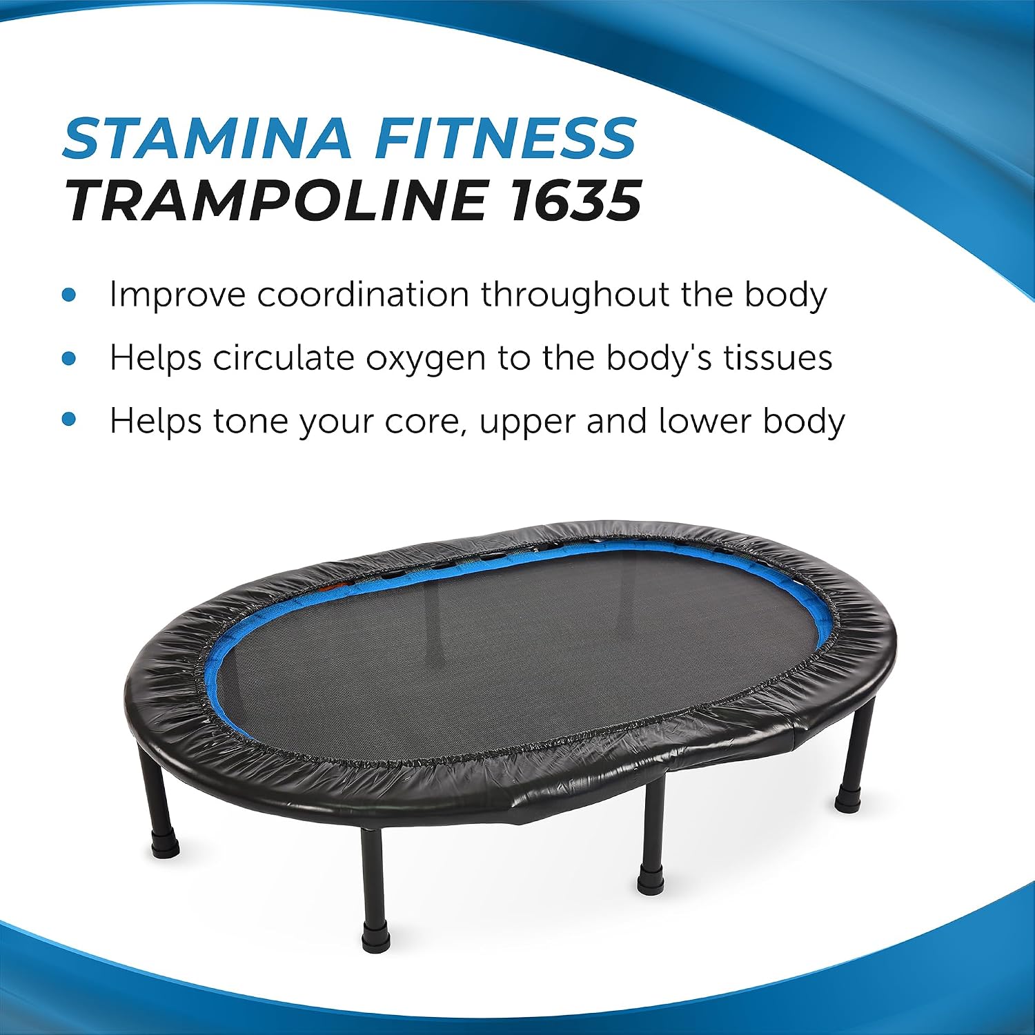 Stamina 36" Foldable Mini Trampoline Rebounder for Adults with Smart Workout App, Black - Portable Fitness Equipment for Home Gym, Cardio and Jumping Training Exercise