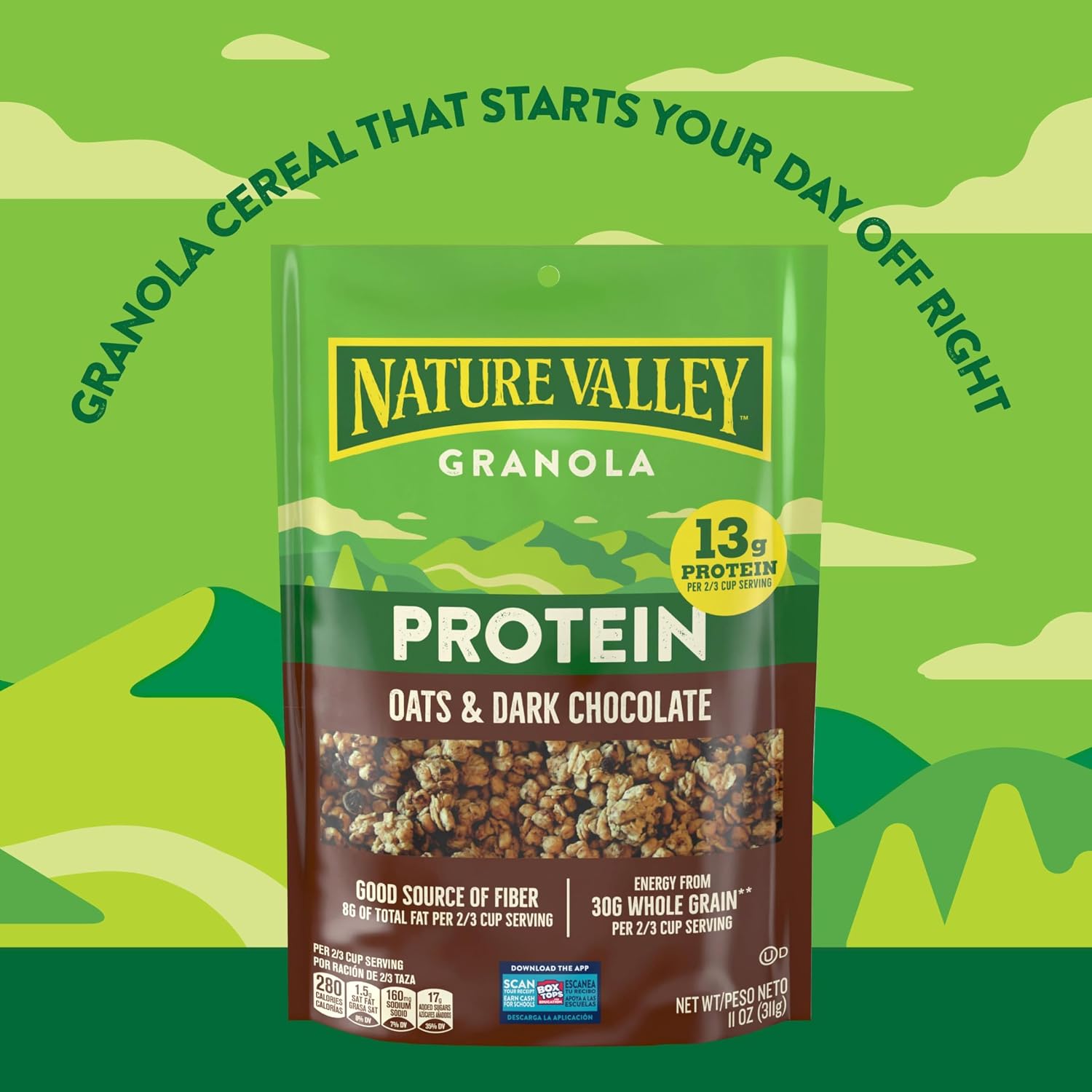 Nature Valley Oats & Honey Protein Granola, Resealable Pouch, 11 oz | 13g Protein & 33g Whole Grain per Serving, Good Source of Fiber, No Artificial Flavors or Colors