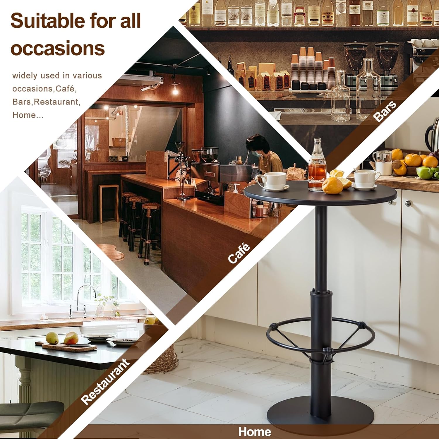 LOKKHAN 42" Tall Rustic Industrial Bar Table 19.68" Dia Round Wooden Top Metal Frame Height Fixed Standing Pub Dining Room Bistro Cocktail Table, Black & Brown