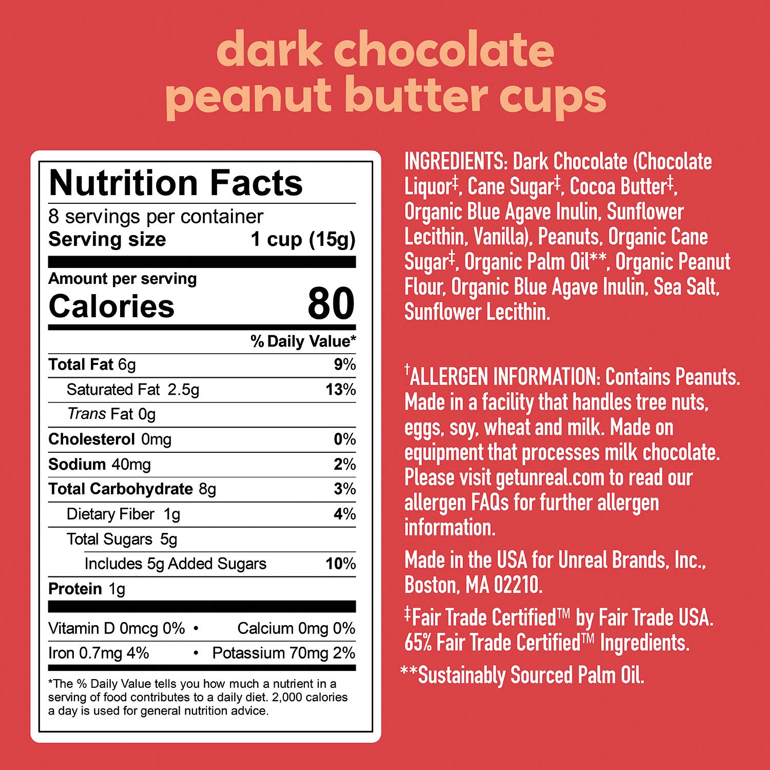 Unreal Dark Chocolate Peanut Butter Cups, 4.2 oz